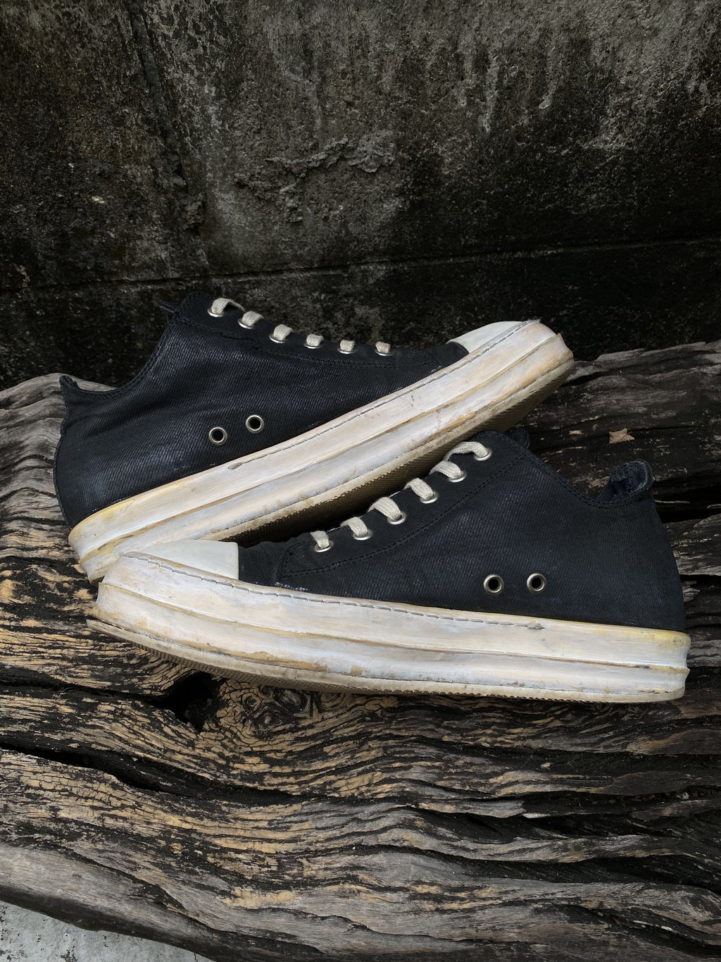 Rick Owens DRKSHDW Ramones Low Black Waxed Canvas Toe EU41.5