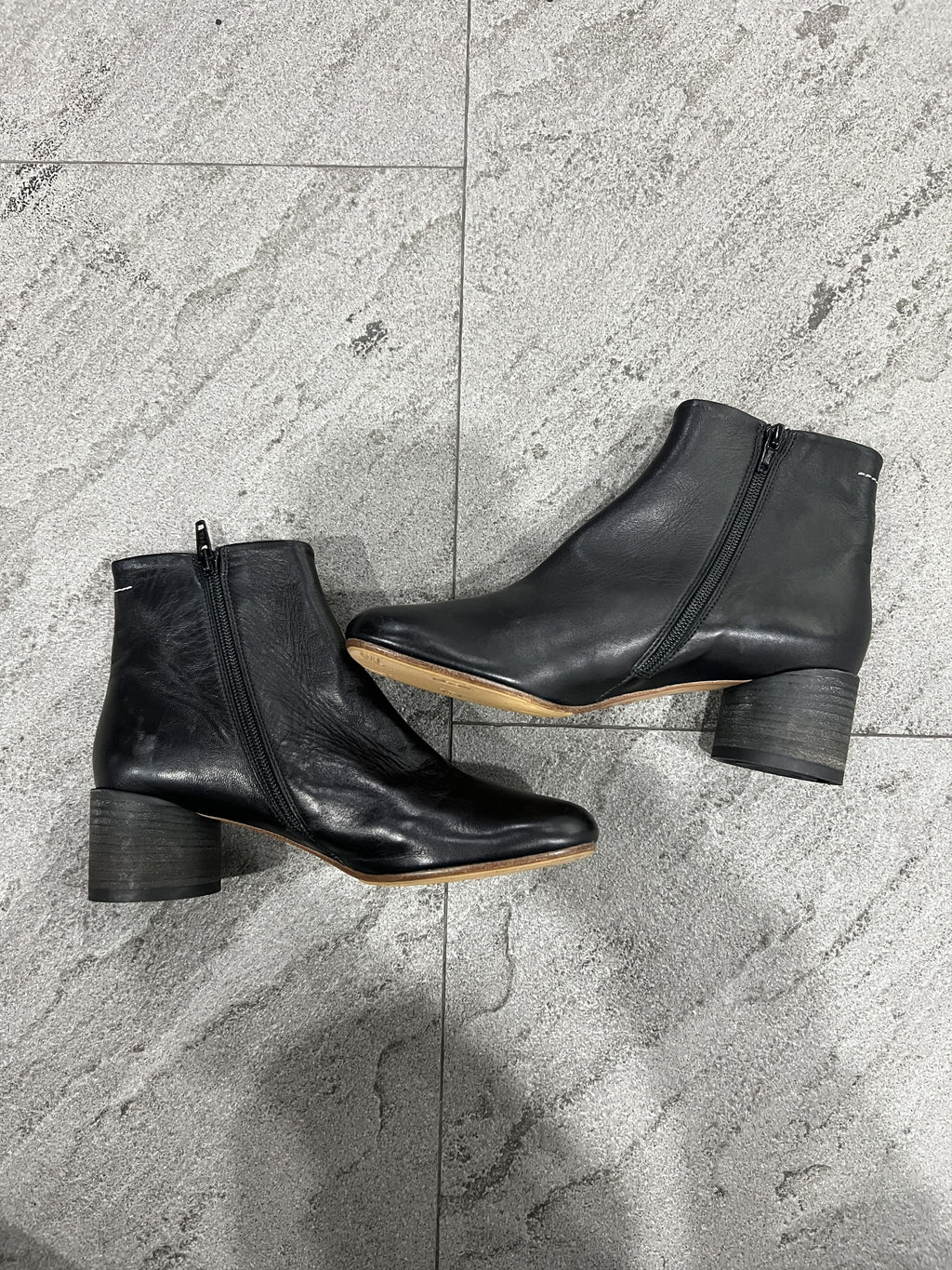 MM6 Maison Margiela Black Leather Ankle Boot Heel EU37