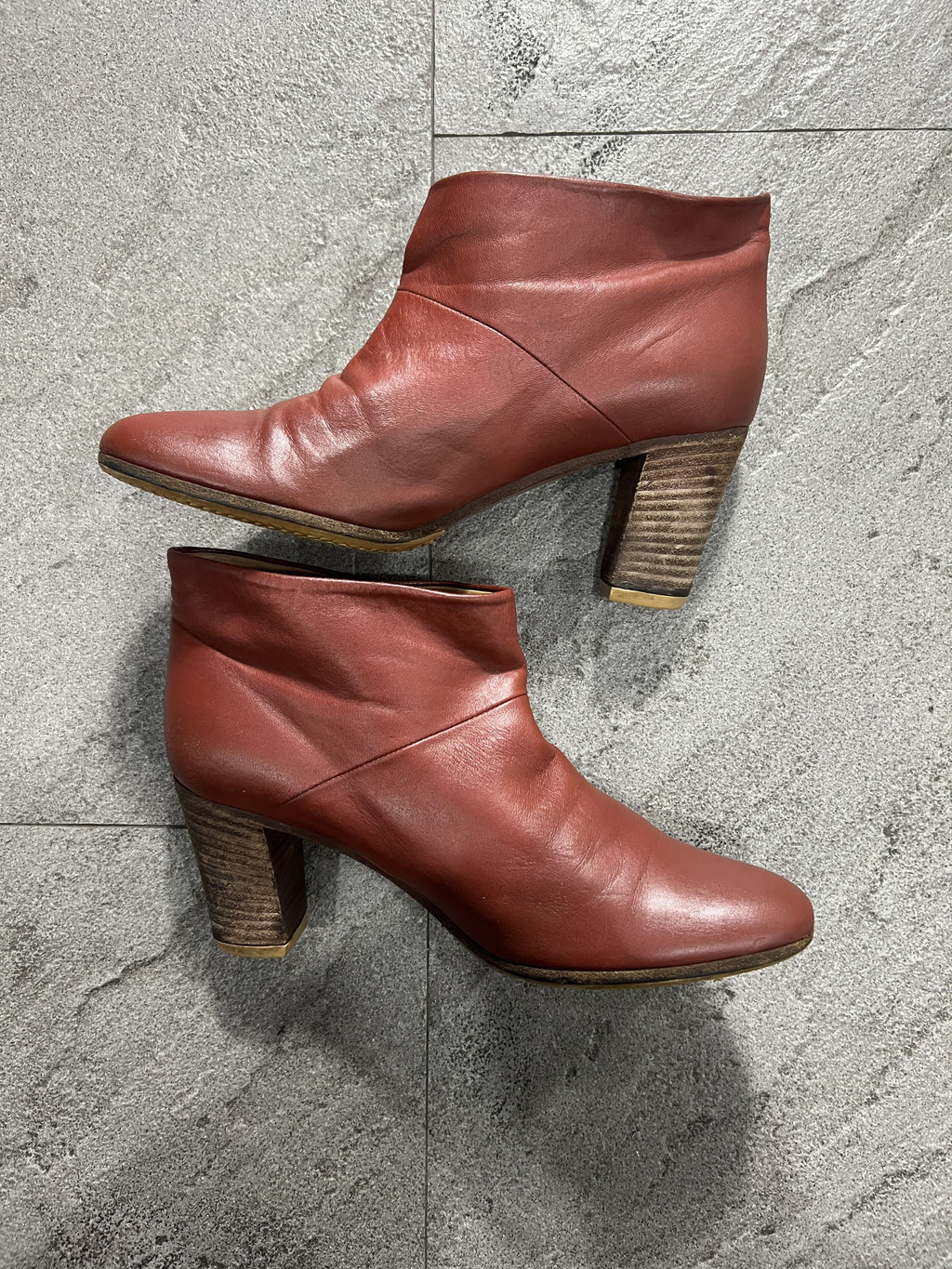 Maison Martin Margiela Oxblood Leather Ankle Boots Heel
