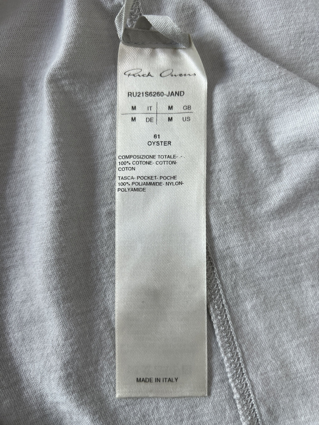 Rick Owens Zip Pocket Tee Milk White Medium