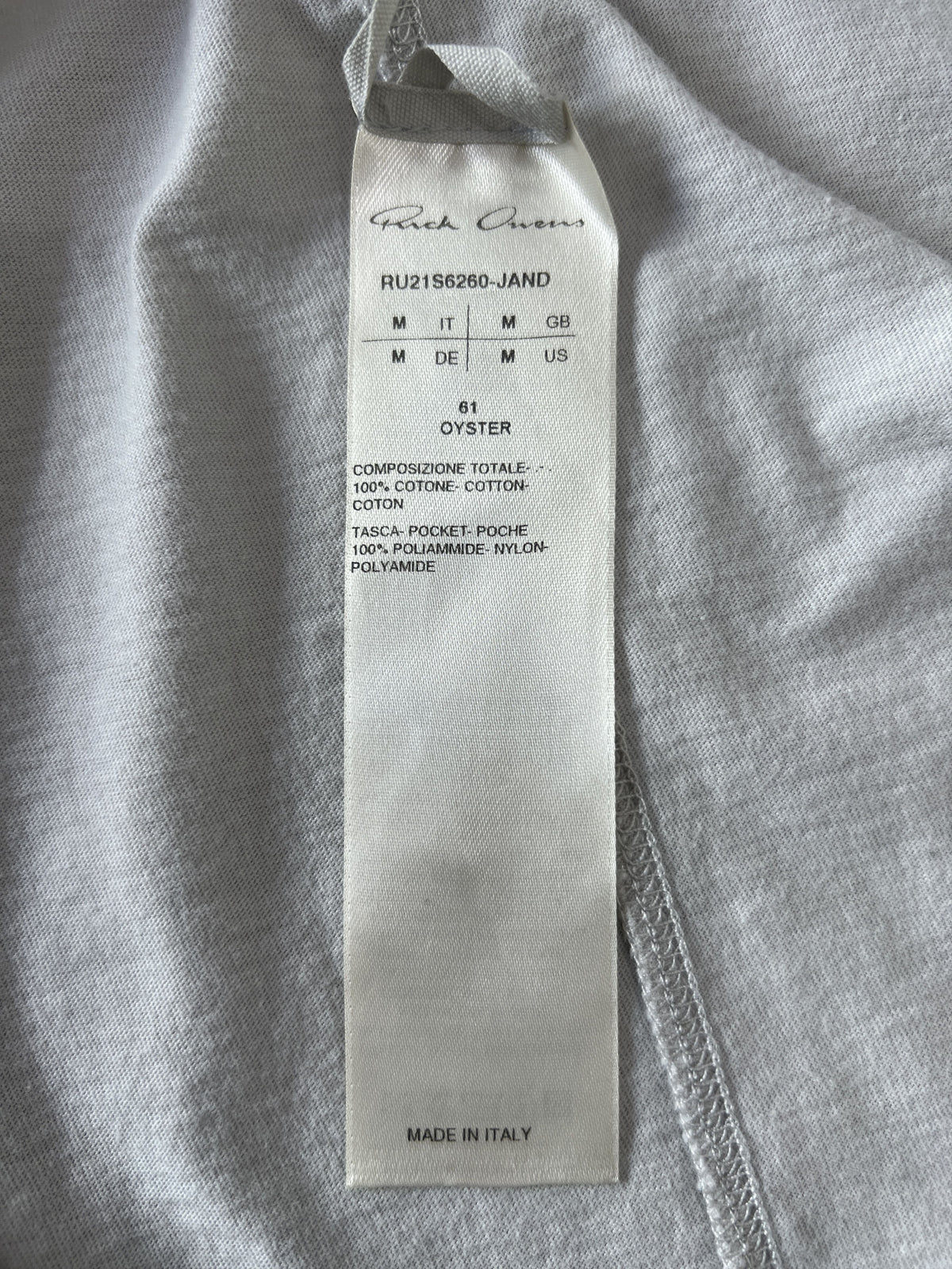 Rick Owens Zip Pocket Tee Milk White Medium