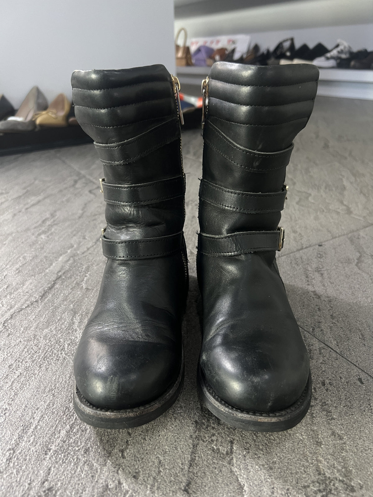 Dirk Bikkembergs 3 Strap Leather Biker Boots Black