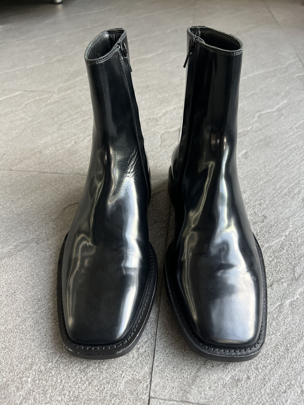 Balenciaga Black Leather Square Toe Zip Boots EU39
