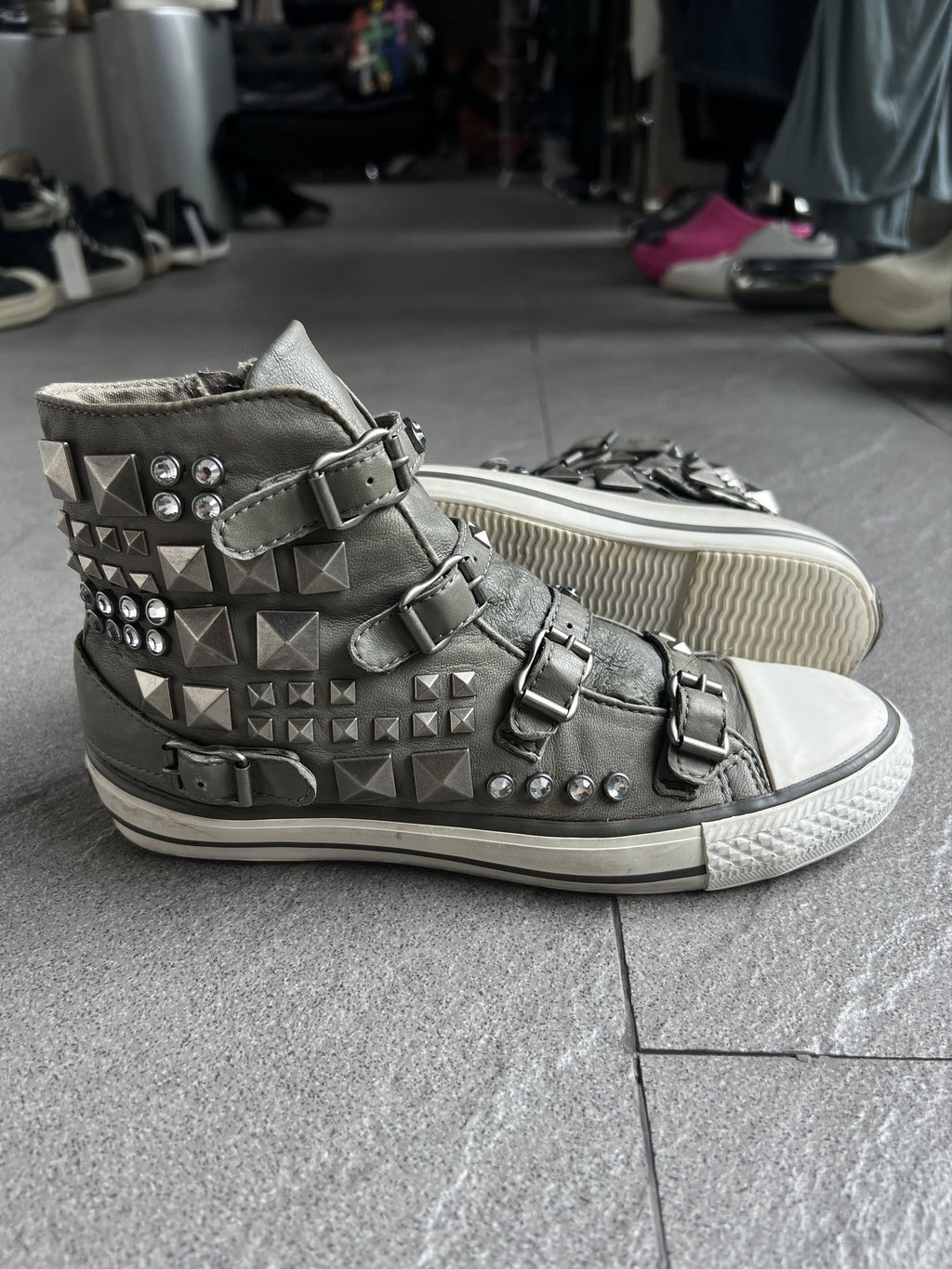 ASH Studded Buckle Leather High Top Sneakers EU38