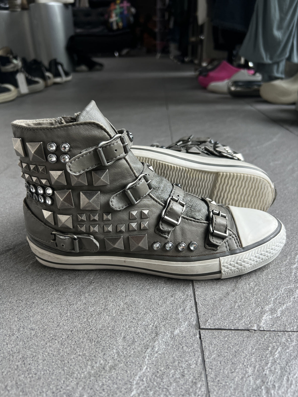 ASH Studded Buckle Leather High Top Sneakers EU38