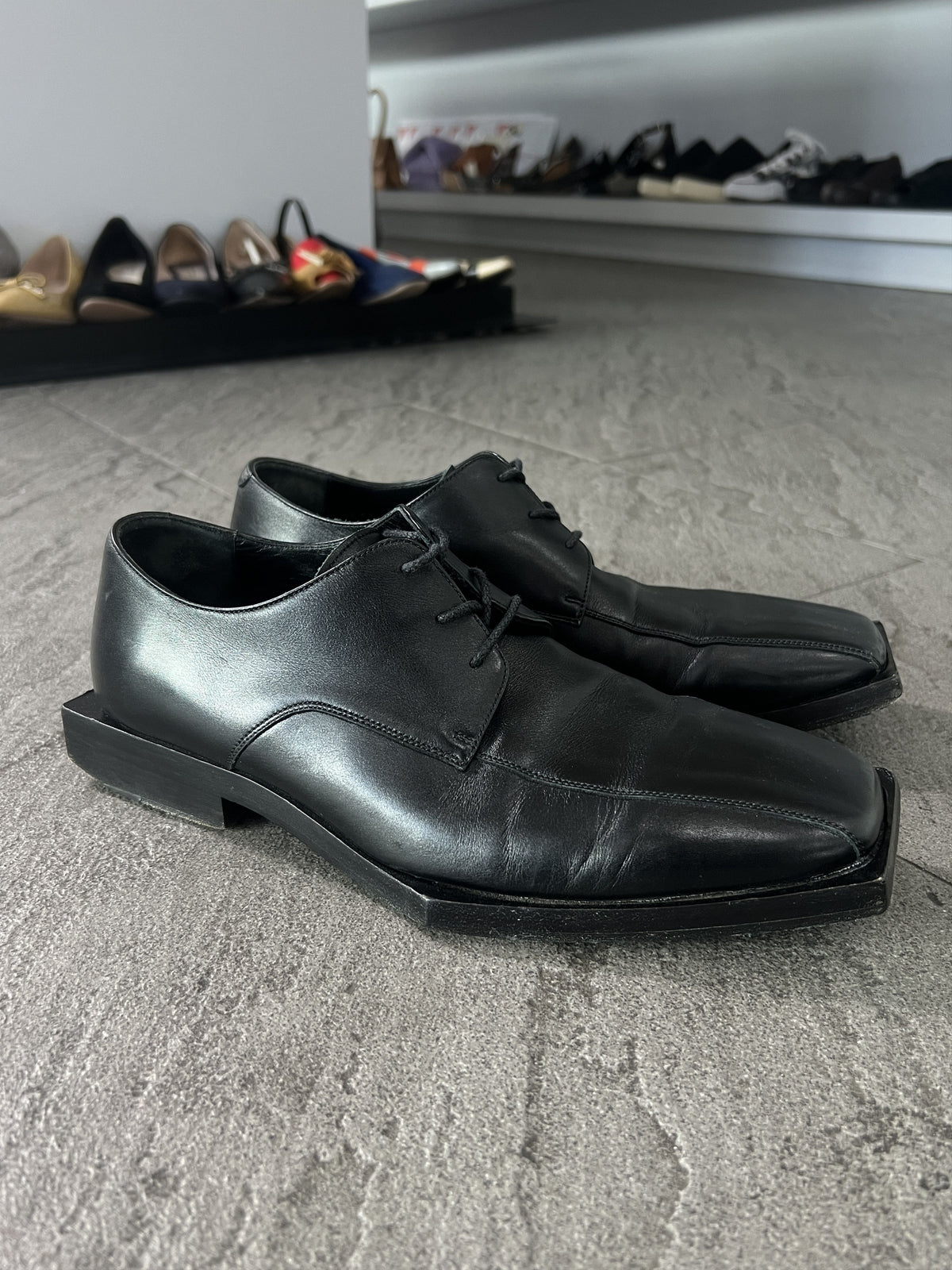 Balenciaga Square Toe Leather Derby Shoes EU41