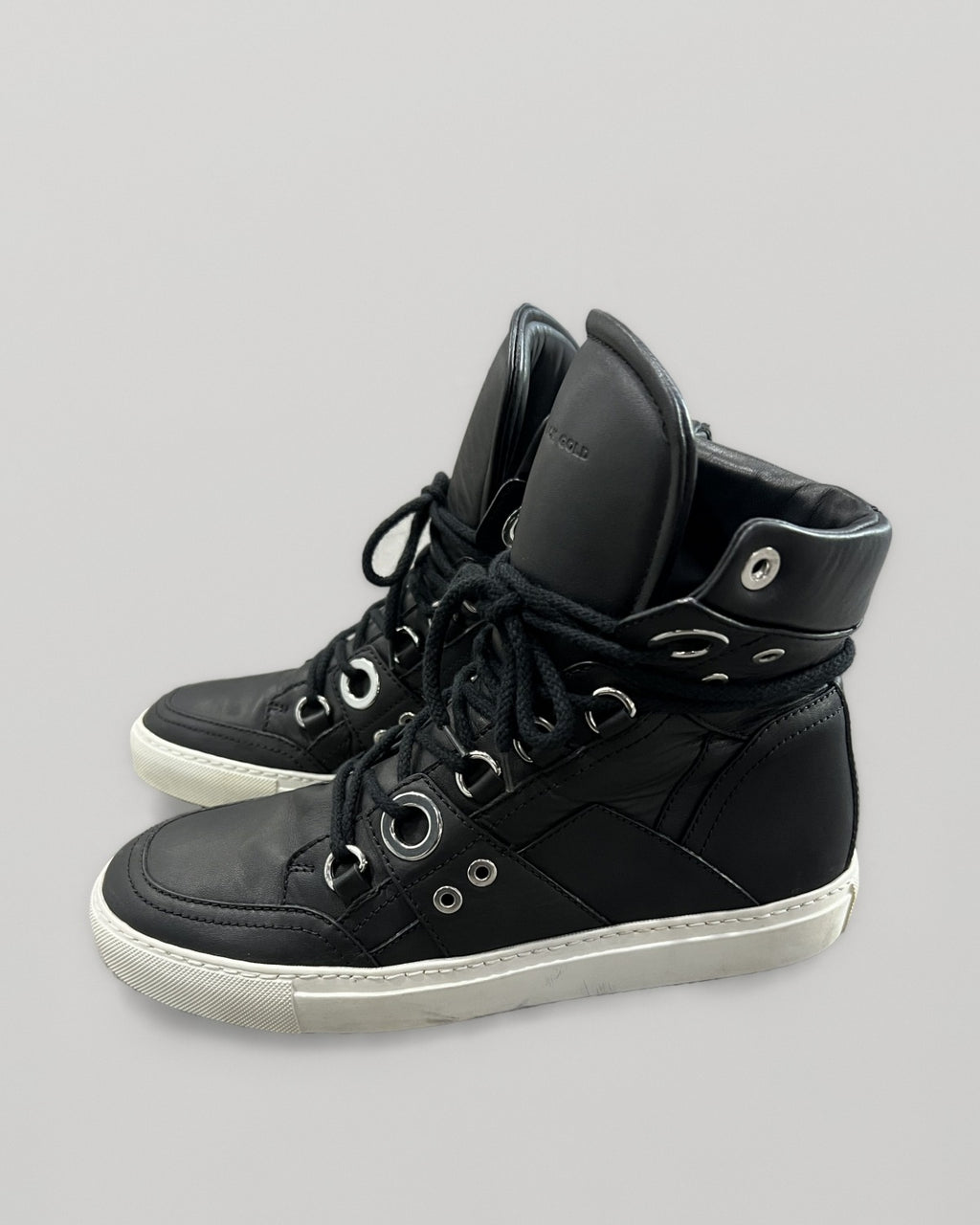 Diesel Black Gold Eyelet Leather High-Top Sneakers EU41