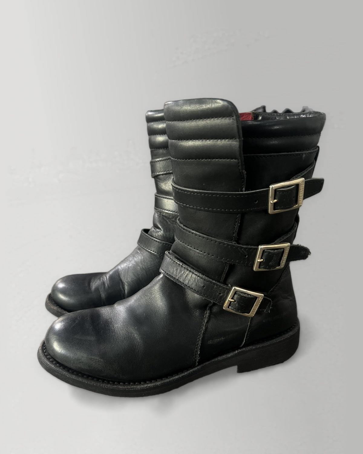 Dirk Bikkembergs 3 Strap Leather Biker Boots Black