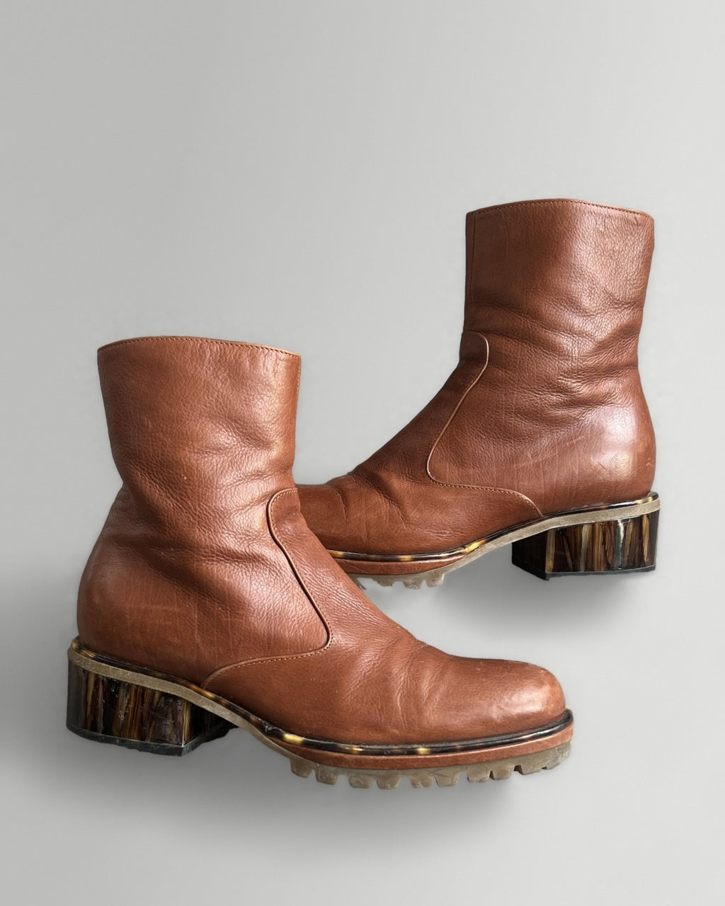 Dries Van Noten Brown Leather Tortoise Heel Boots