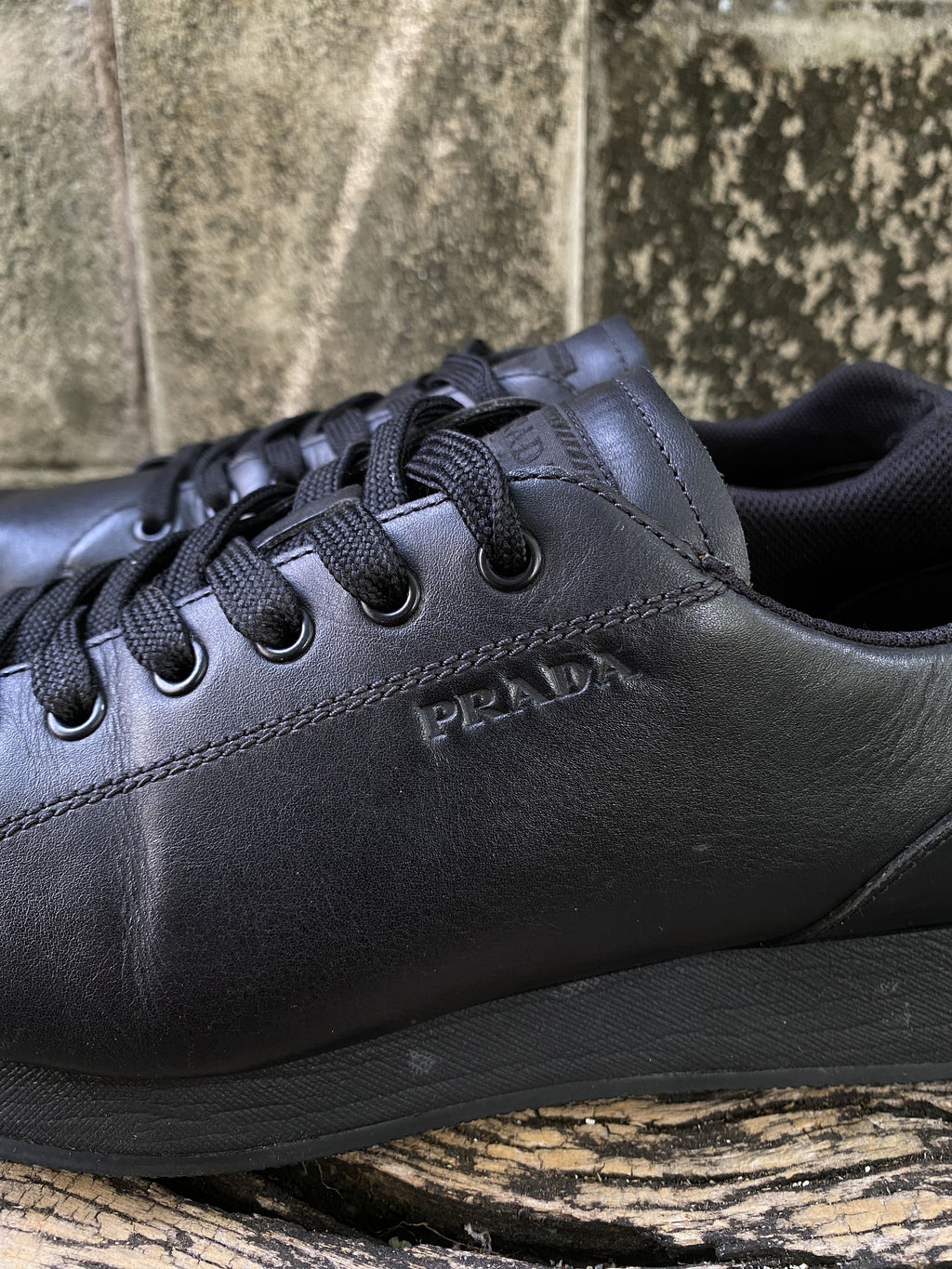 Prada Black Leather Runner Sneakers Size 8
