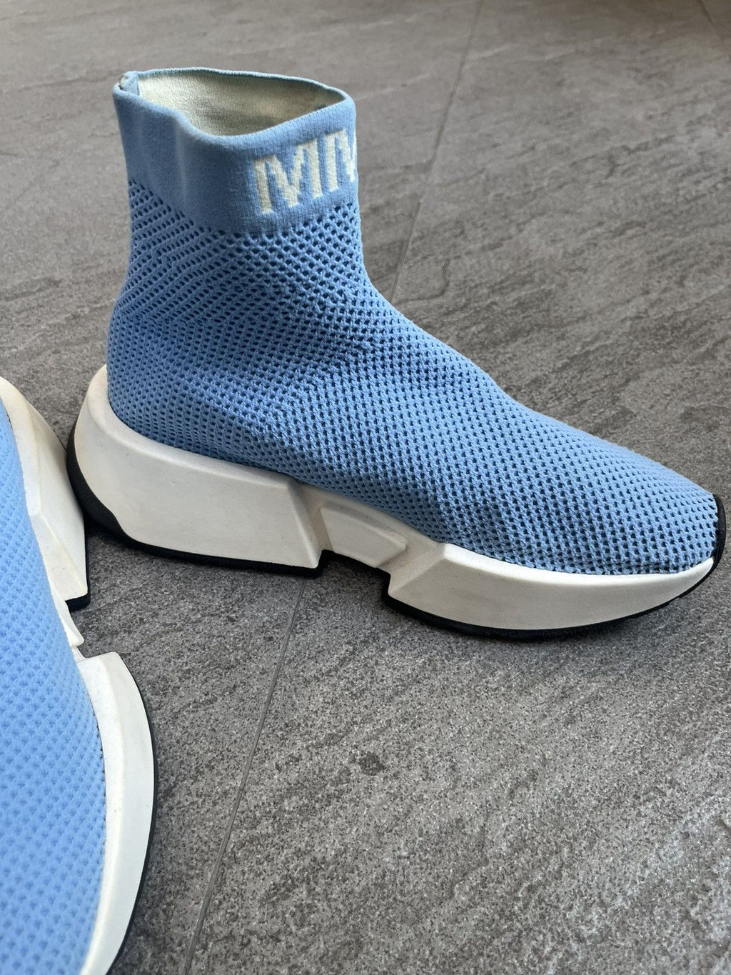 MM6 Maison Margiela Blue Knit Sock Logo High Top EU39