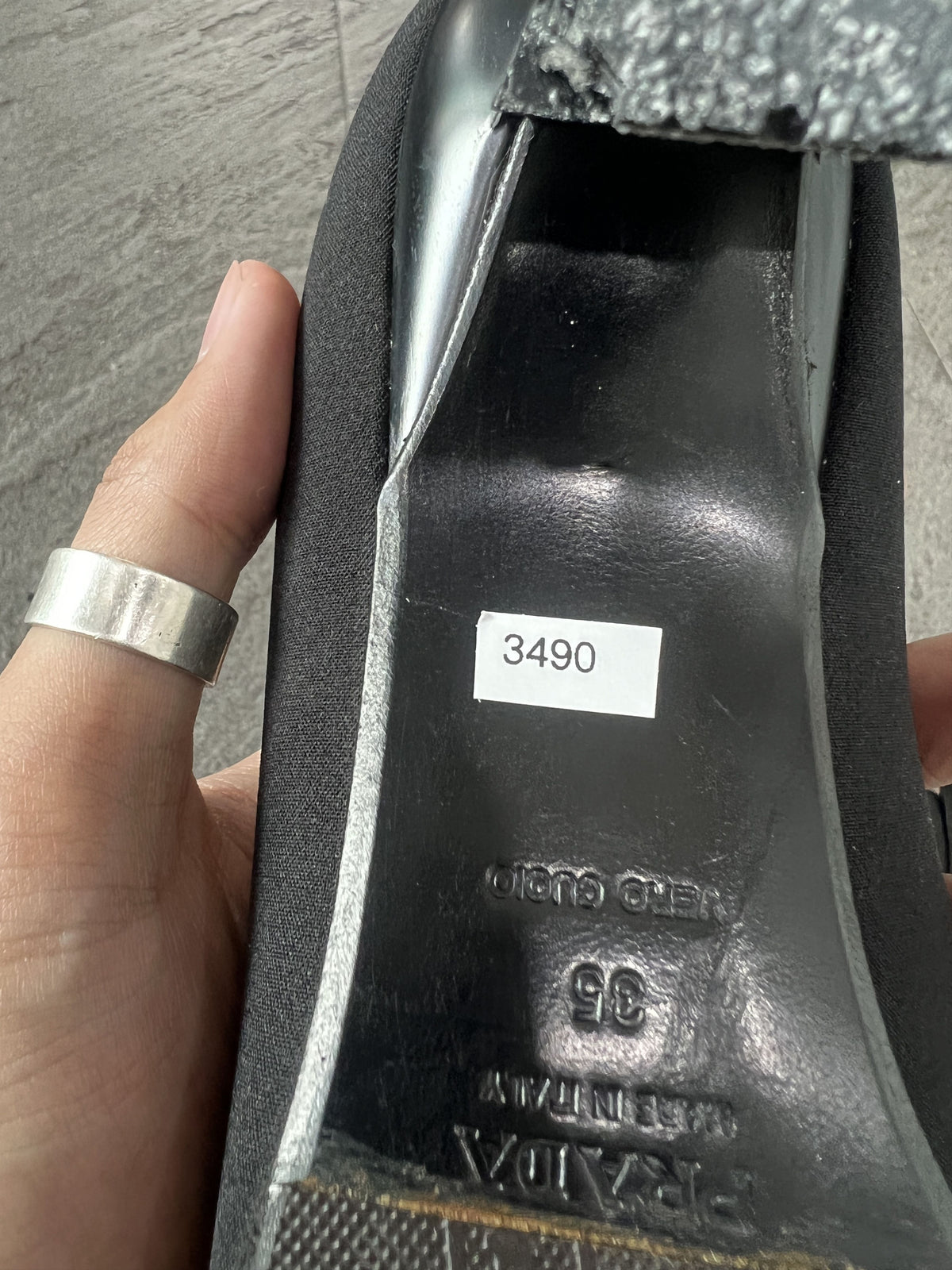 Prada Black Satin Pumps Square Toe Logo Heels EU35