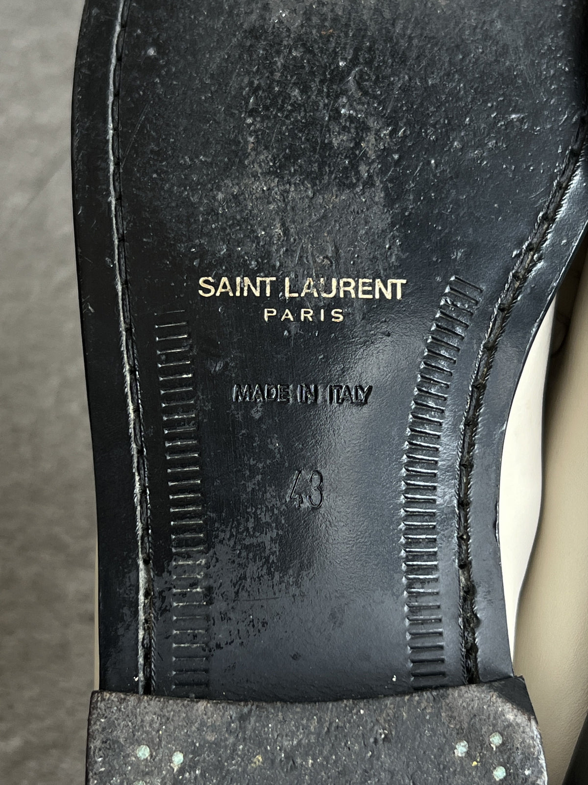 Saint Laurent YSL Ivory Leather Penny Loafers 43