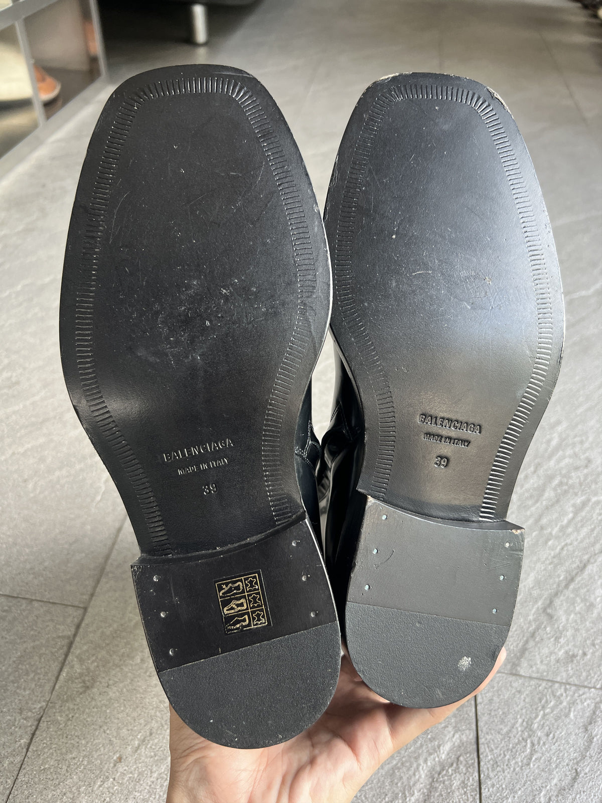 Balenciaga Black Leather Square Toe Zip Boots EU39