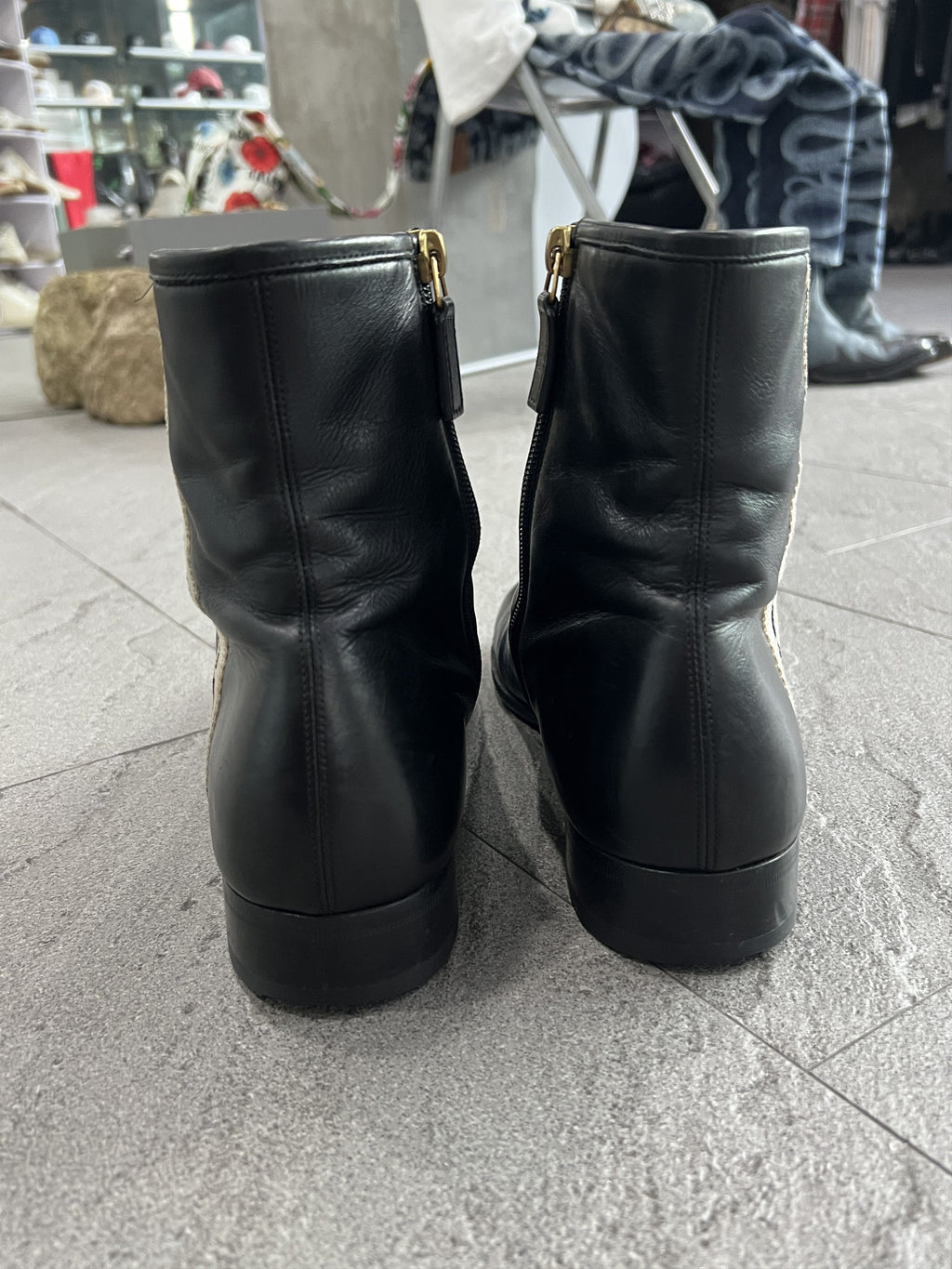 Gucci Web-Stripe Leather Ankle Boots Black 9
