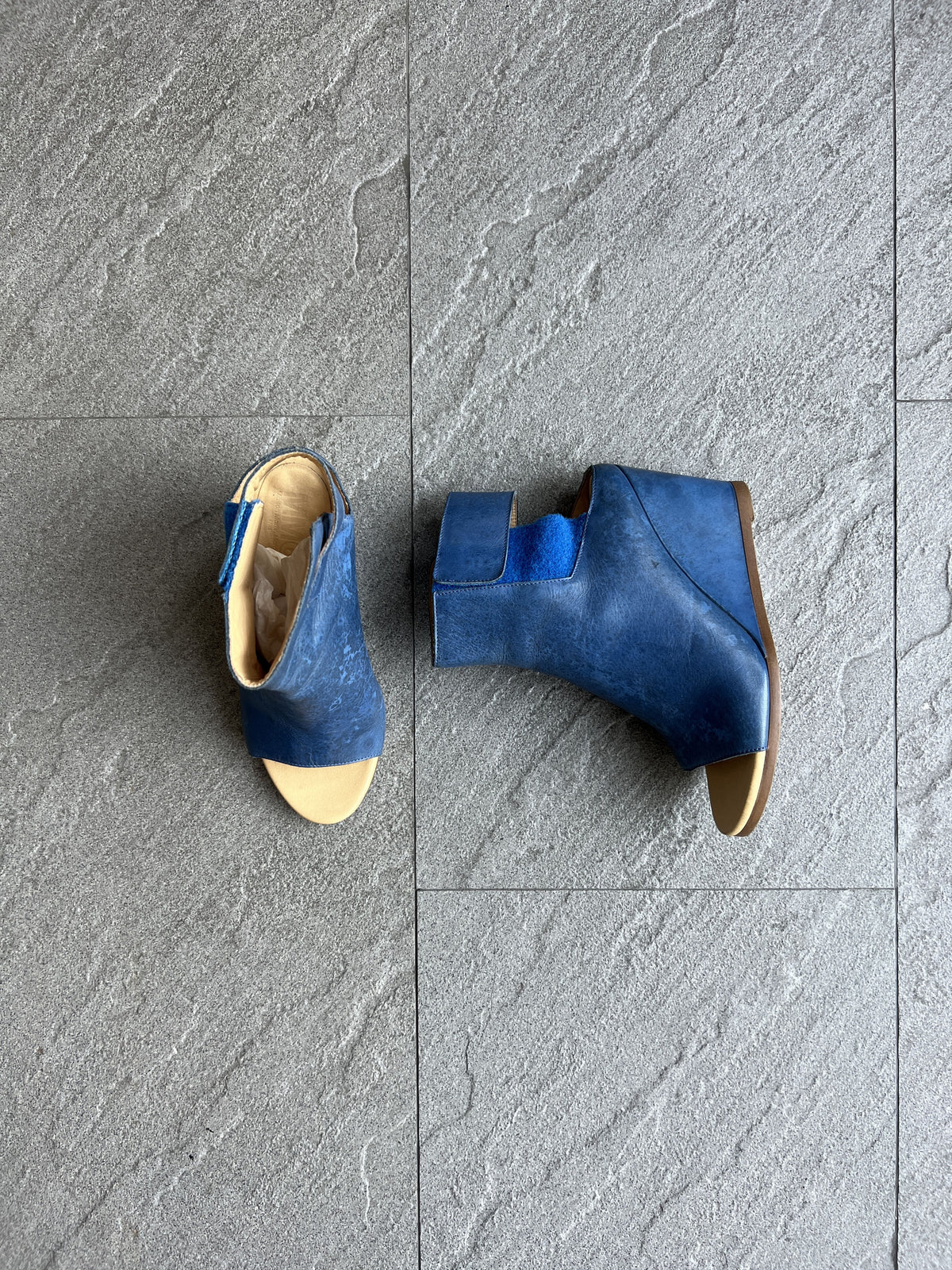 MM6 Maison Margiela Blue Leather Wedge Ankle Boots EU37