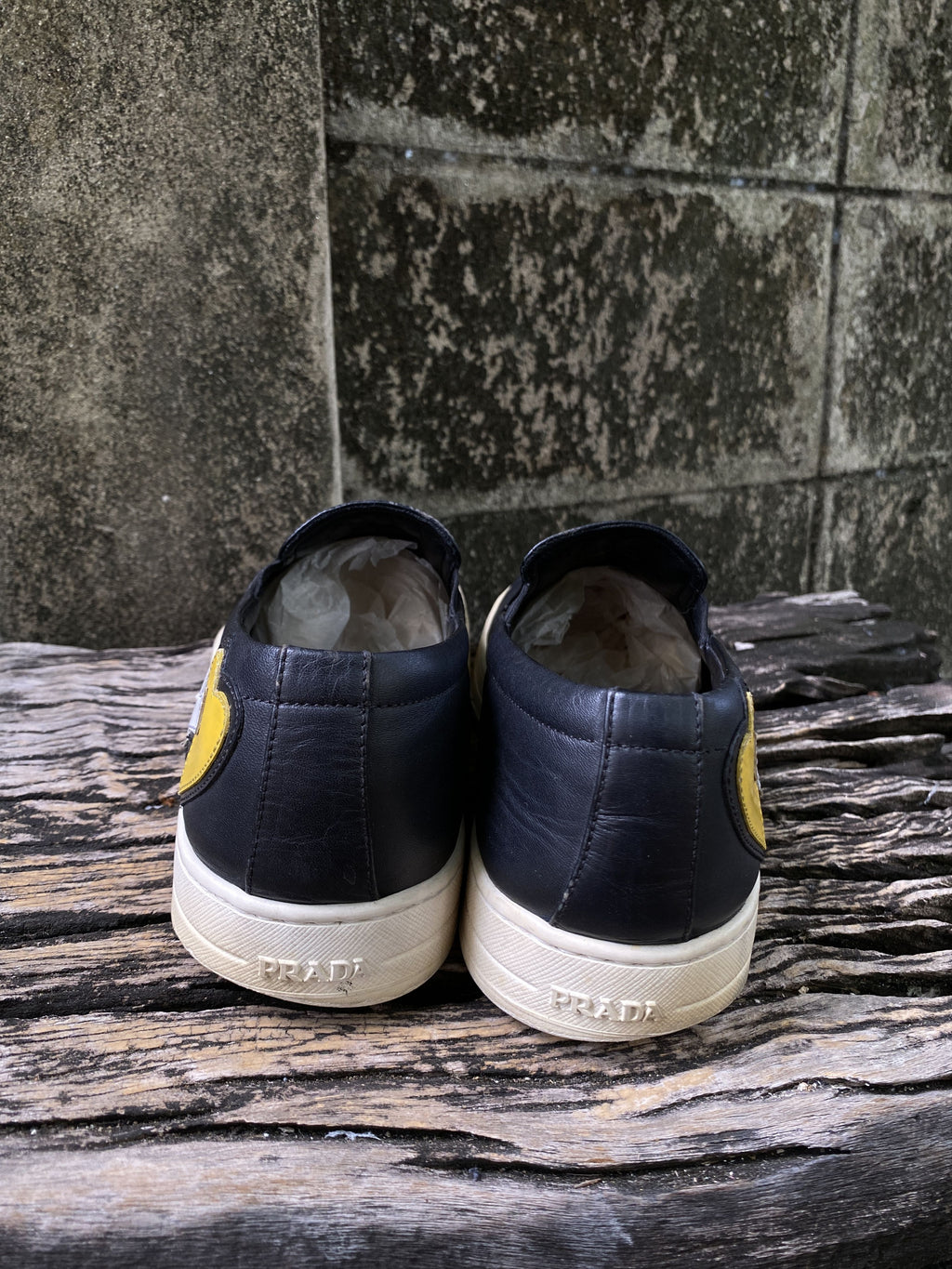 Prada Black Leather Slip-On Sneakers Size UK7.5 US8.5