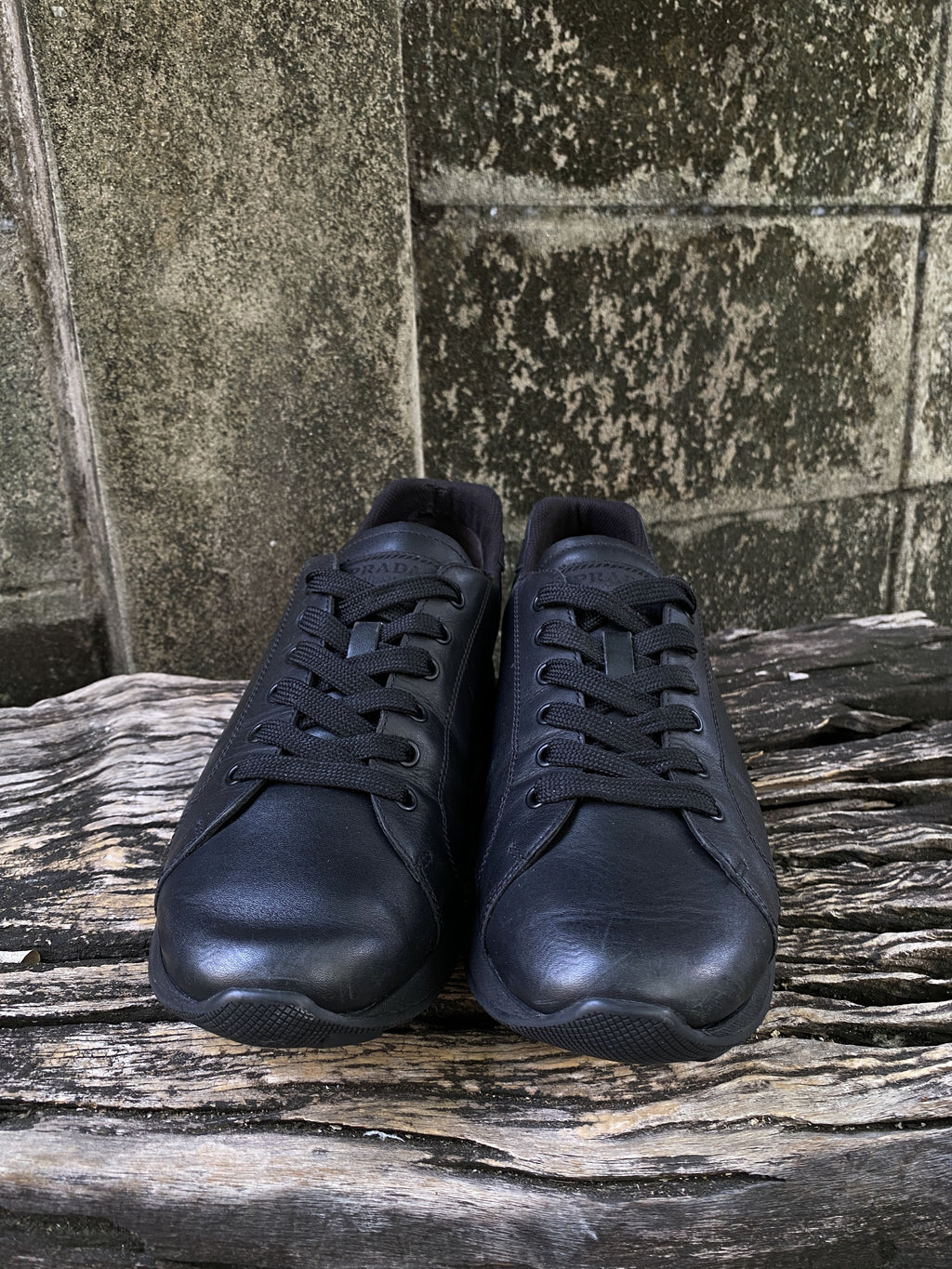 Prada Black Leather Runner Sneakers Size 8