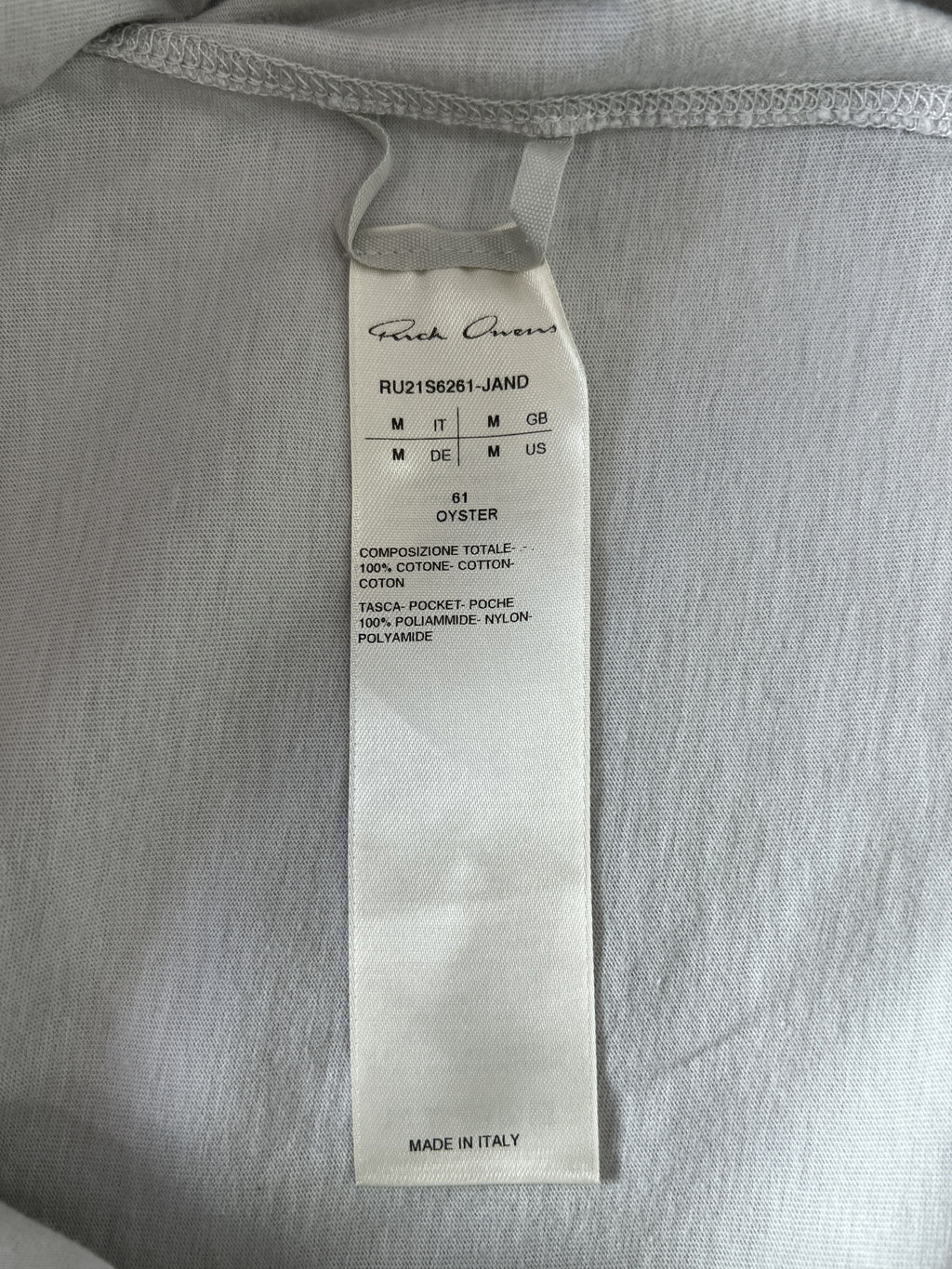 Rick Owens Zip Pocket LS Tee Milk White Medium
