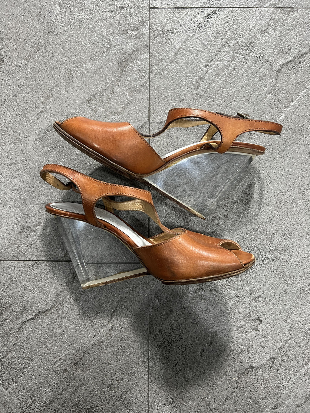 Maison Margiela 22 Lucite Wedge Heel Sandals Brown Leather