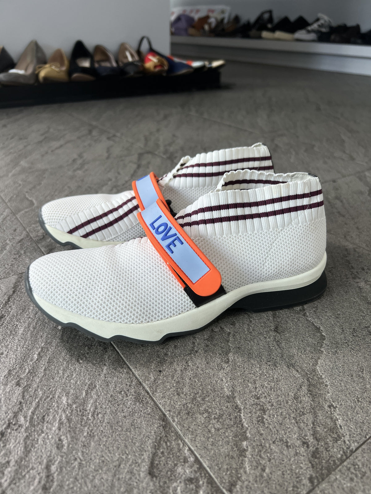 FENDI LOVE Strap Sock Sneakers White EU38