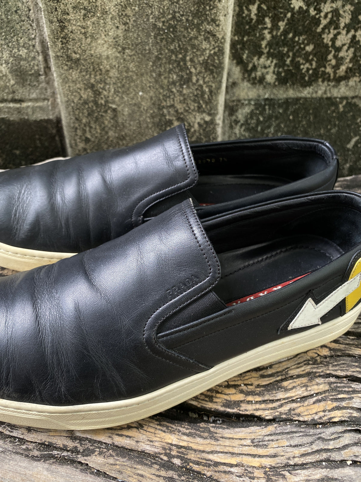 Prada Black Leather Slip-On Sneakers Size UK7.5 US8.5