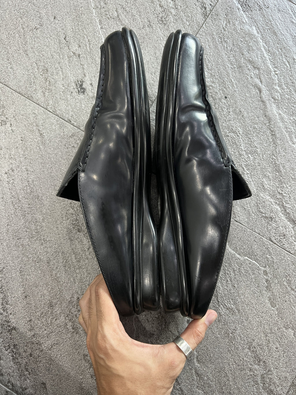 Prada RUNWAY Square-Toe Leather Mule Loafers Black