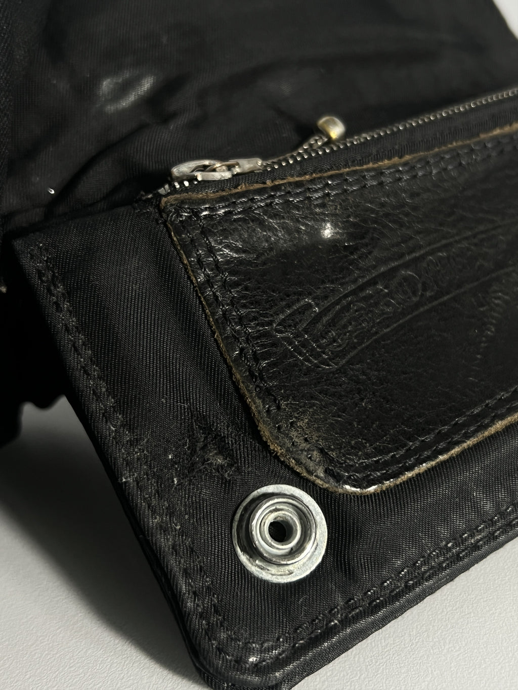Chrome Hearts 1 Zip Nylon Snap Wallet Cross Button Black