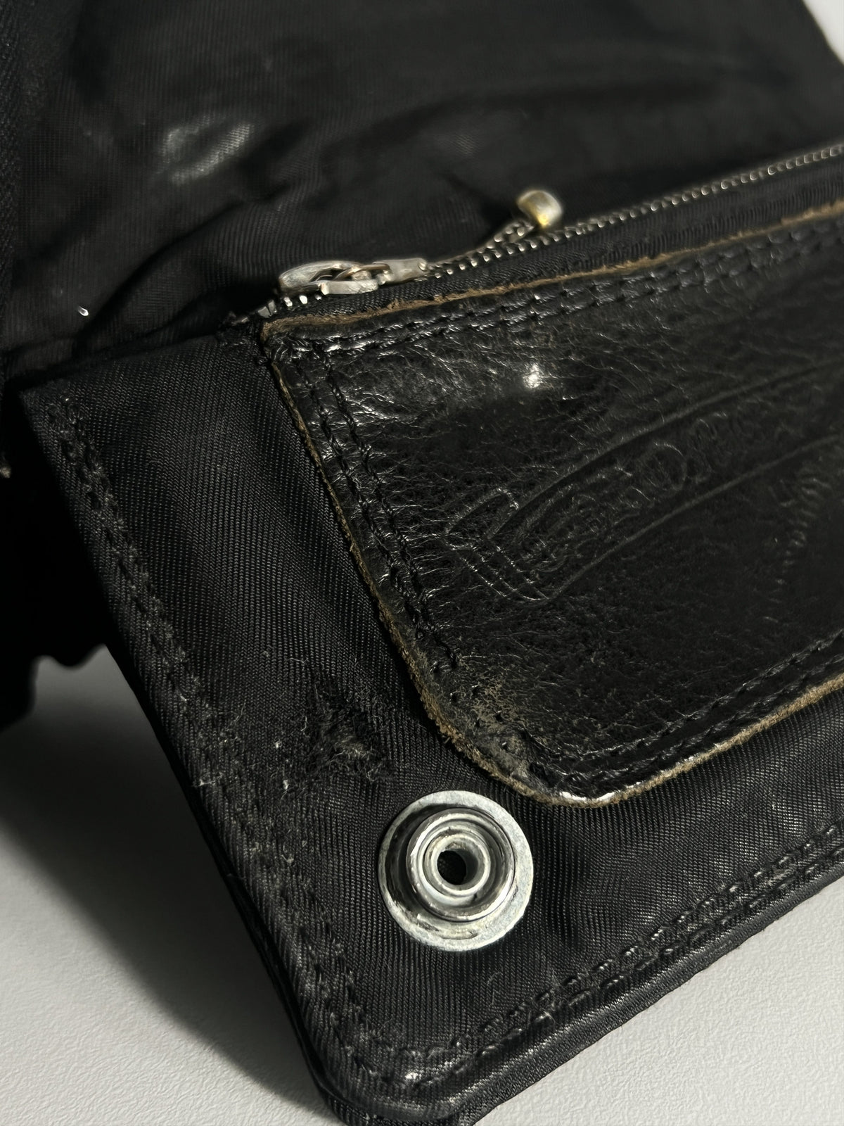 Chrome Hearts 1 Zip Nylon Snap Wallet Cross Button Black