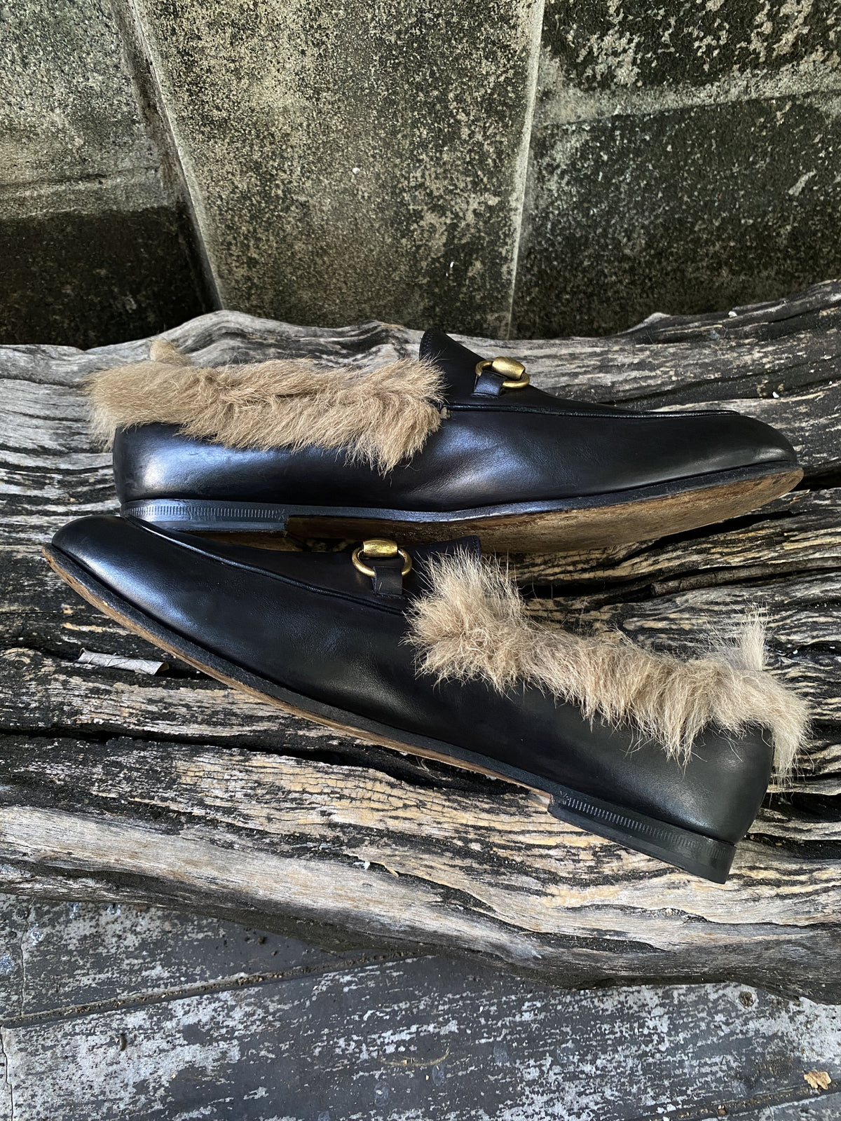 Gucci Princetown Black Leather Fur Loafers 6.5