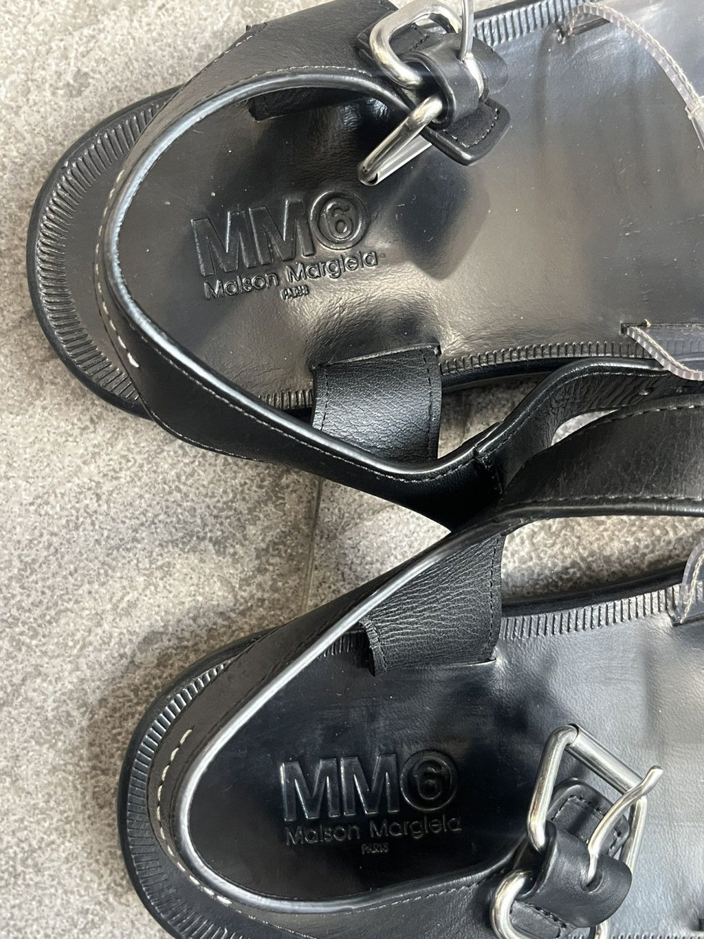 MM6 Maison Margiela Clear PVC Sandals Black Leather Strap