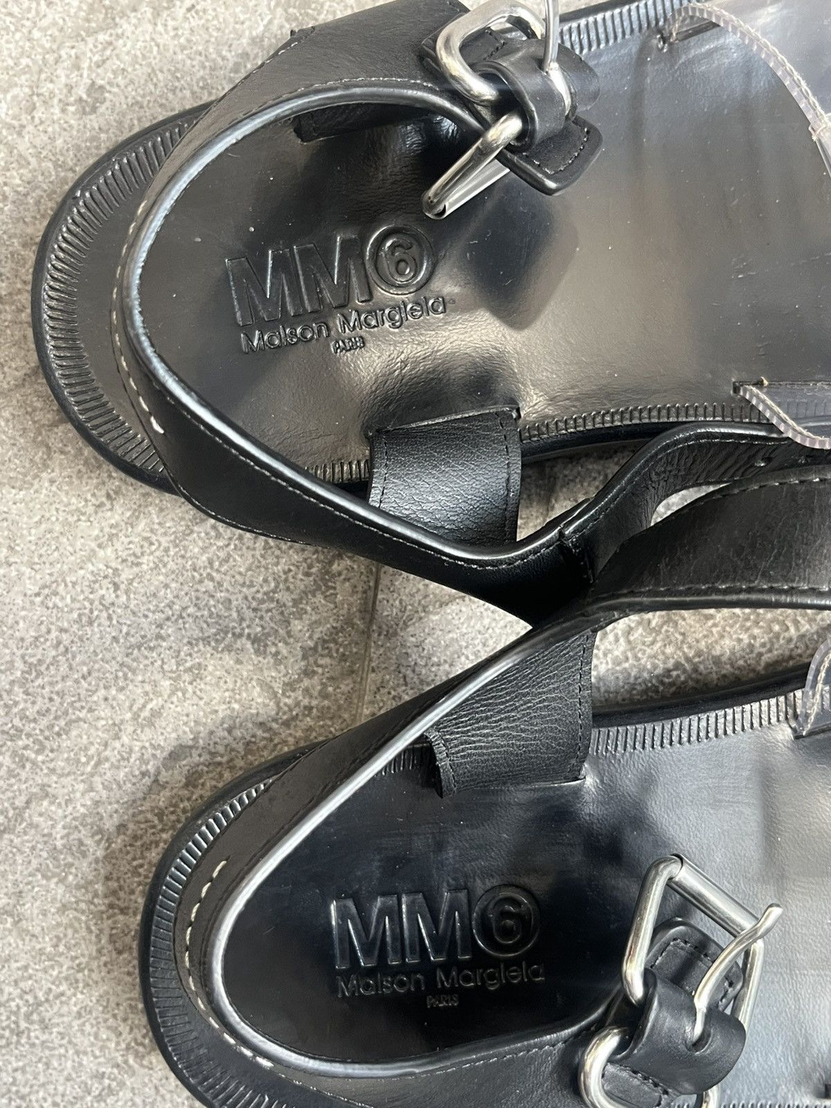 MM6 Maison Margiela Clear PVC Sandals Black Leather Strap