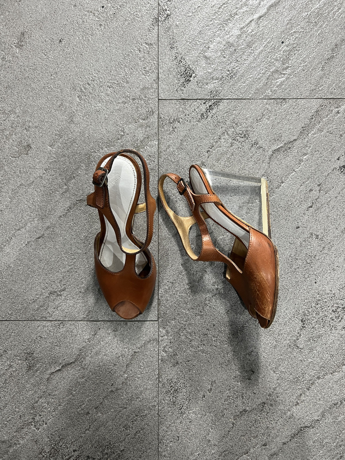 Maison Margiela 22 Lucite Wedge Heel Sandals Brown Leather