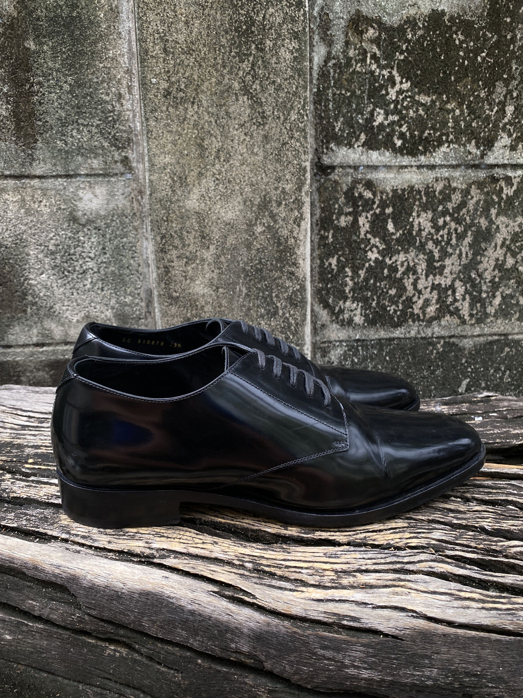 Saint Laurent Black Polished Leather Derbies 43.5