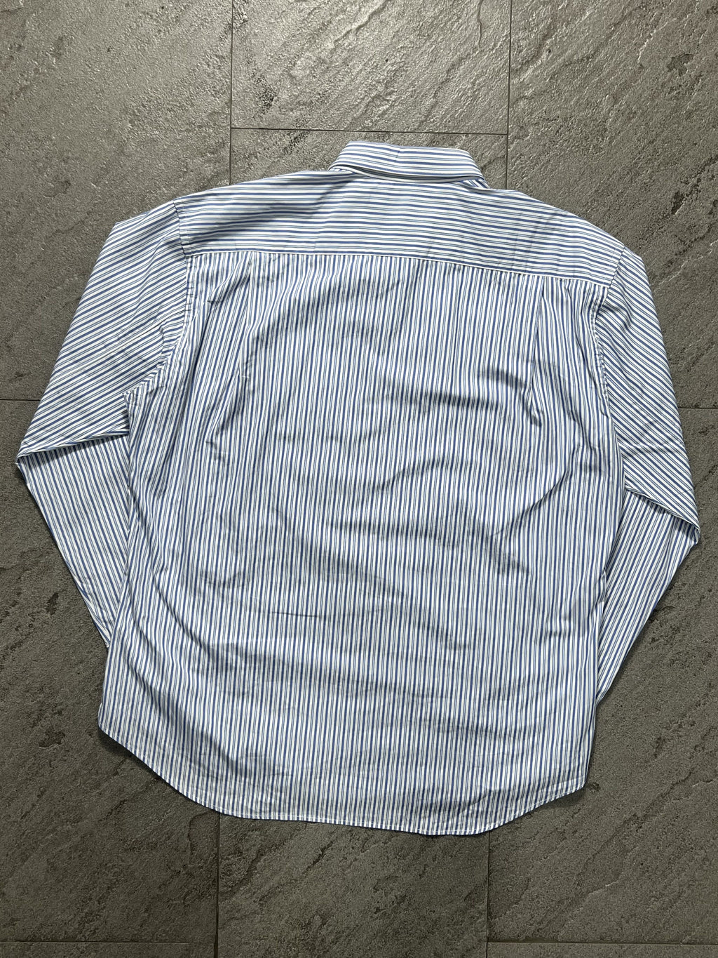 Comme des Garçons blue and white patchwork striped shirt