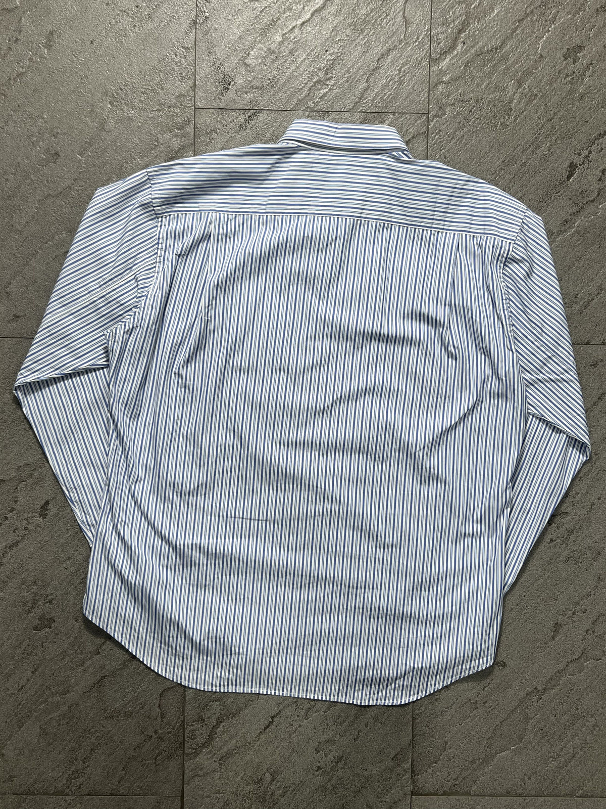 Comme des Garçons blue and white patchwork striped shirt