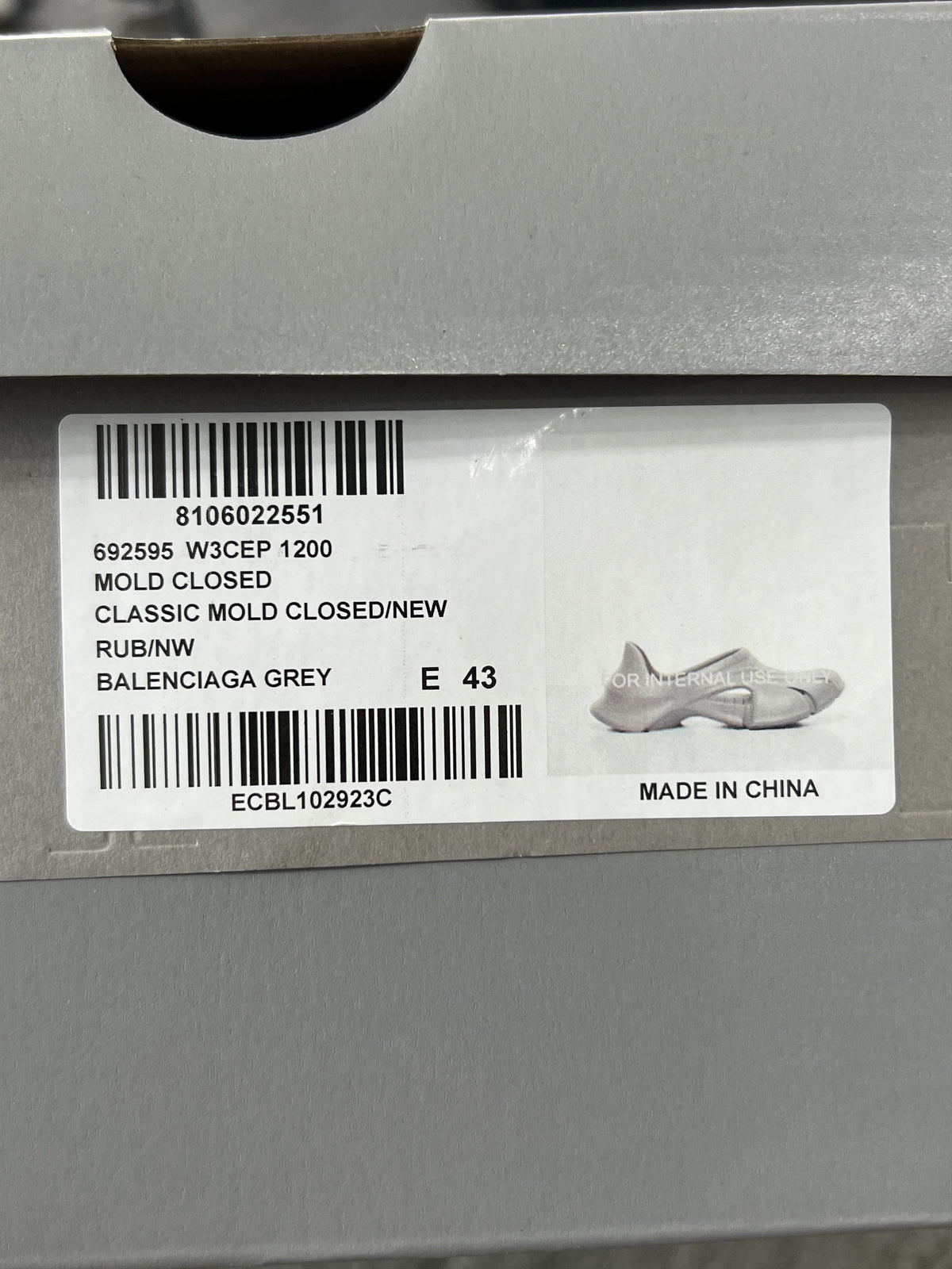 Balenciaga Mold Closed Grey EU43 New w/ Box