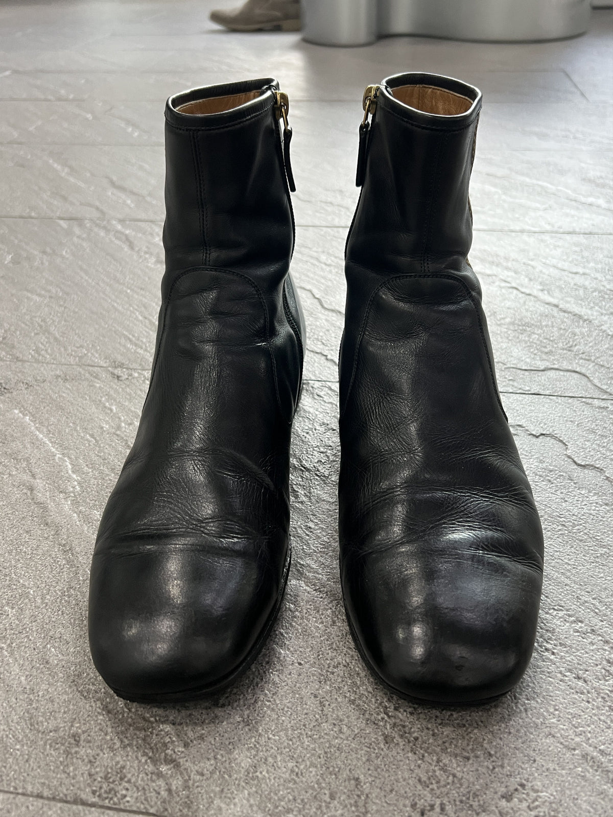 Gucci Web-Stripe Leather Ankle Boots Black 9