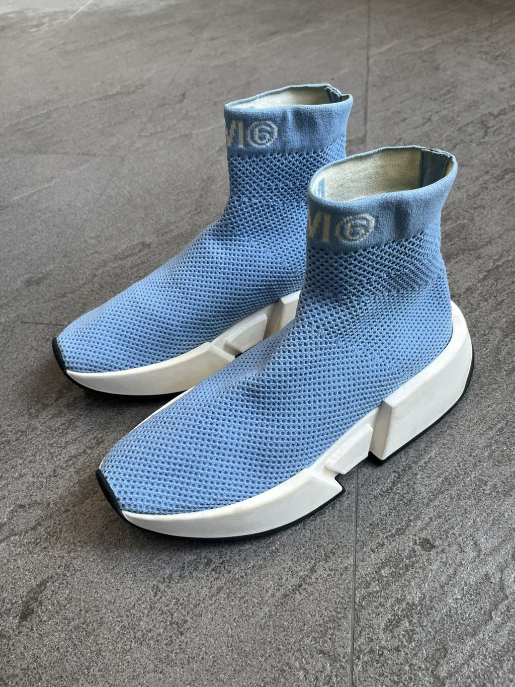 MM6 Maison Margiela Blue Knit Sock Logo High Top EU39