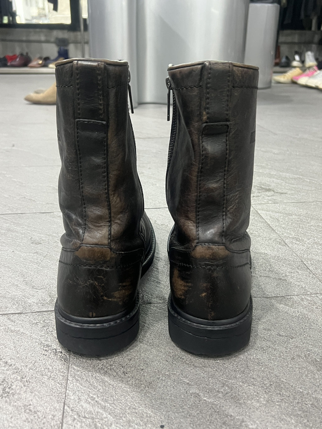 Dirk Bikkembergs Distressed Leather Zip Boots Dark Brown 43