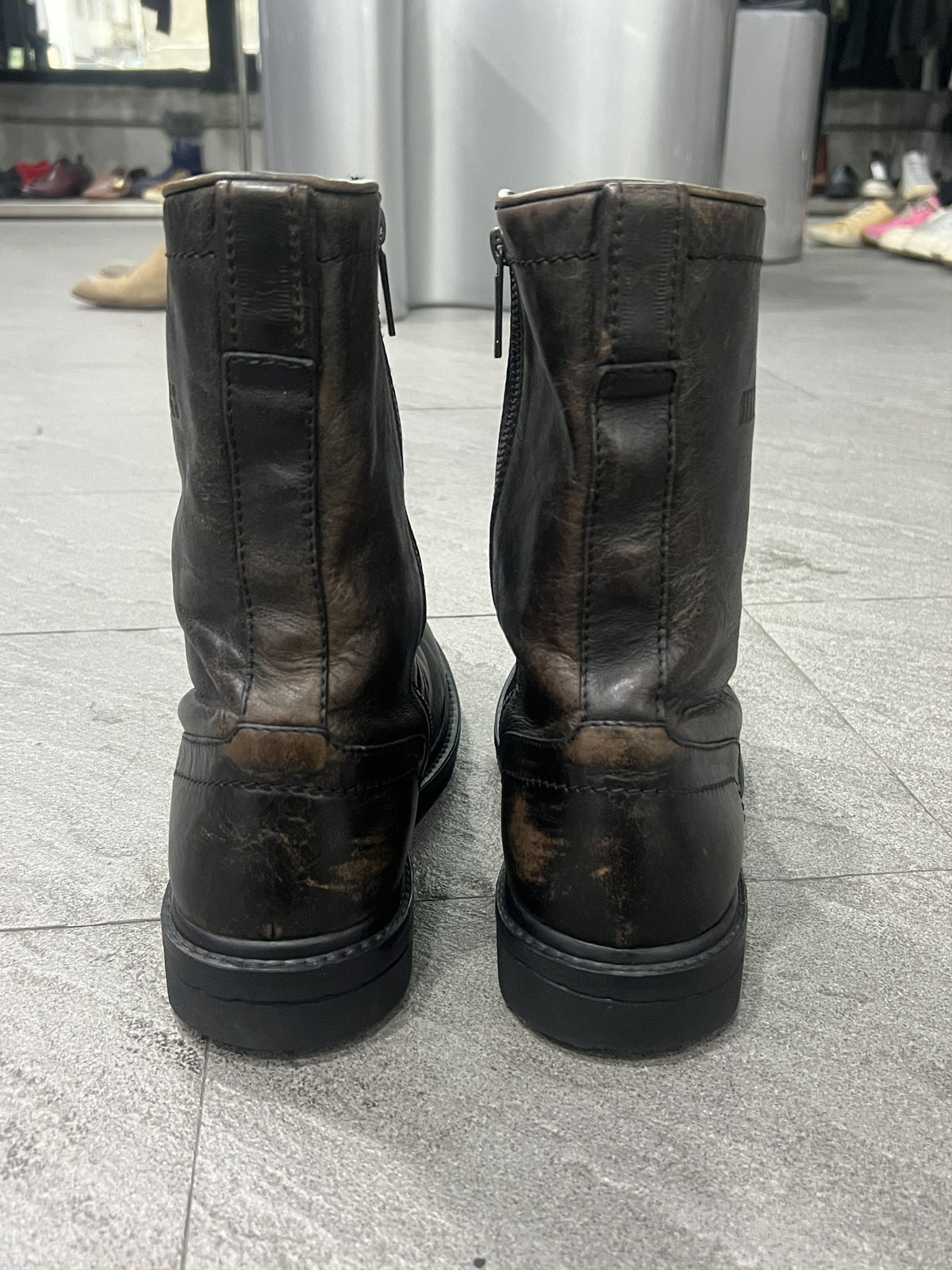 Dirk Bikkembergs Distressed Leather Zip Boots Dark Brown 43