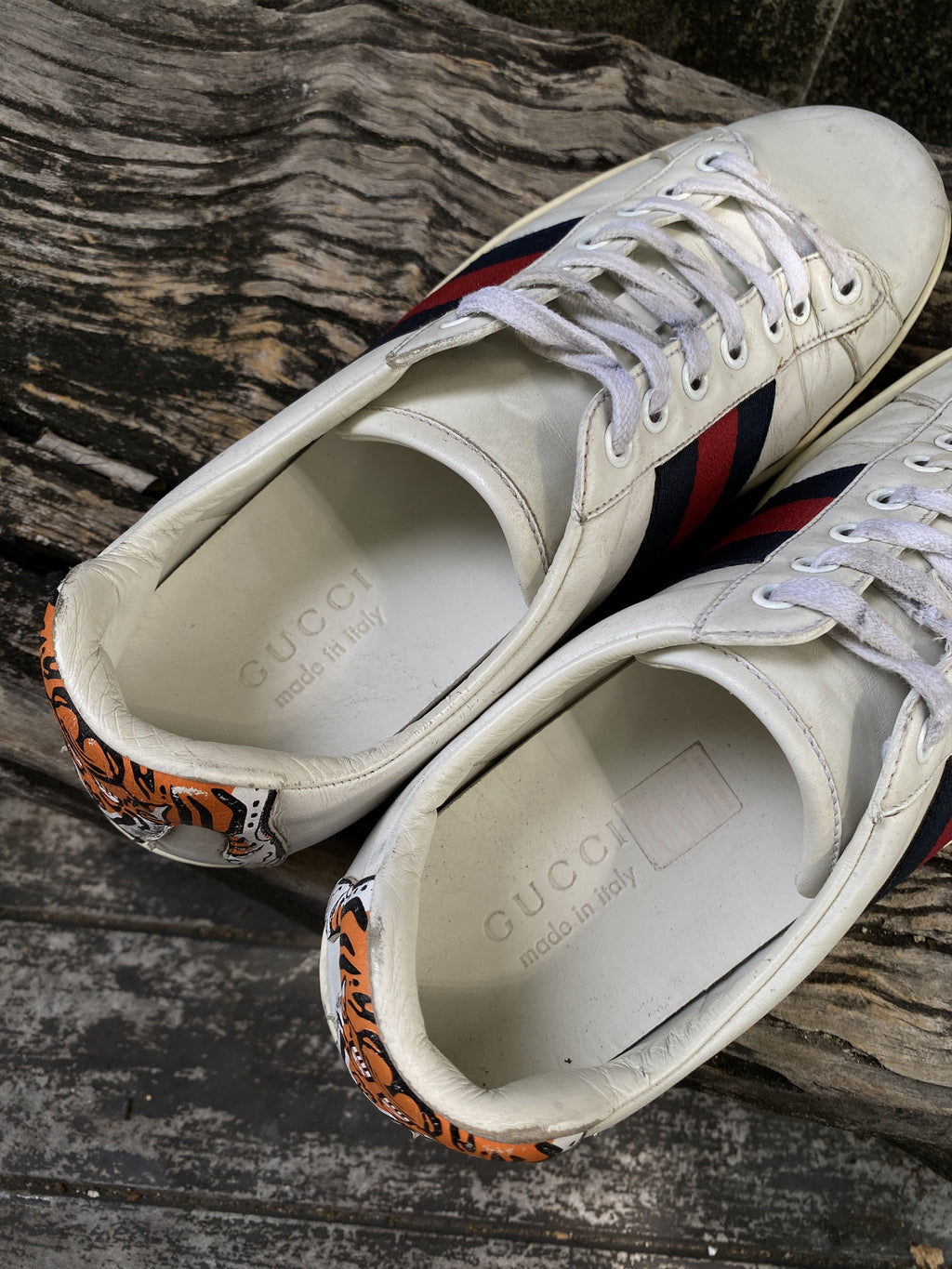 Gucci Ace White Leather Web Sneakers Size 7
