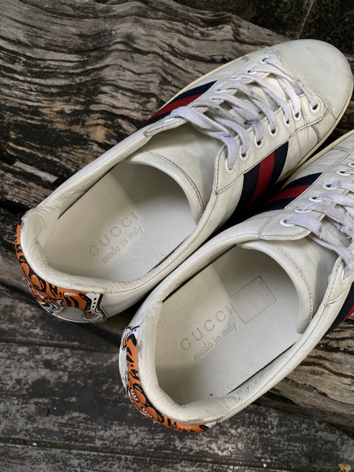 Gucci Ace White Leather Web Sneakers Size 7