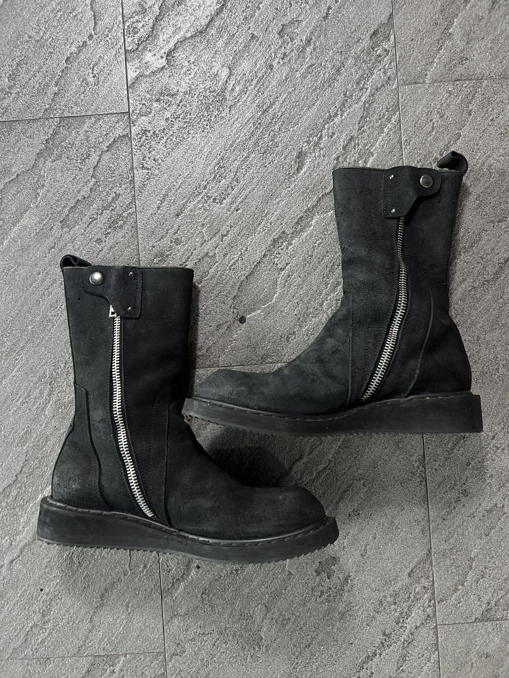 Rick Owens Distressed Leather Zip Boots Black EU41