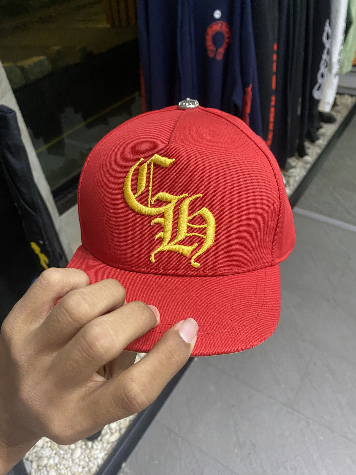 Chrome Hearts Red Gold CH Monogram Snapback Cap