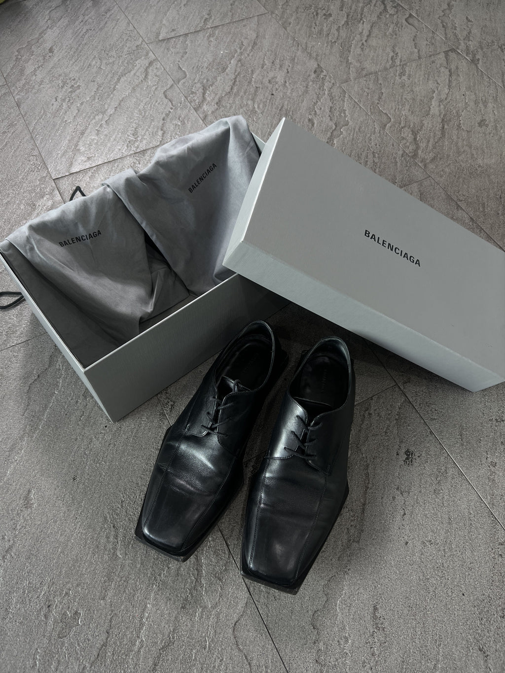 Balenciaga Square Toe Leather Derby Shoes EU41