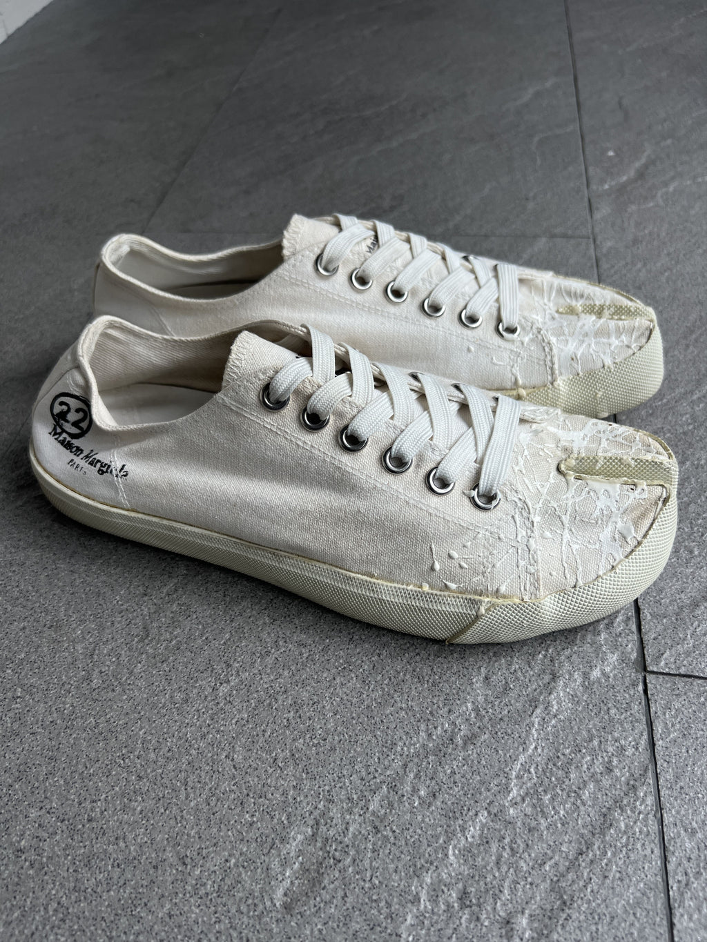 Maison Margiela Painted White Tabi Canvas Sneakers 41