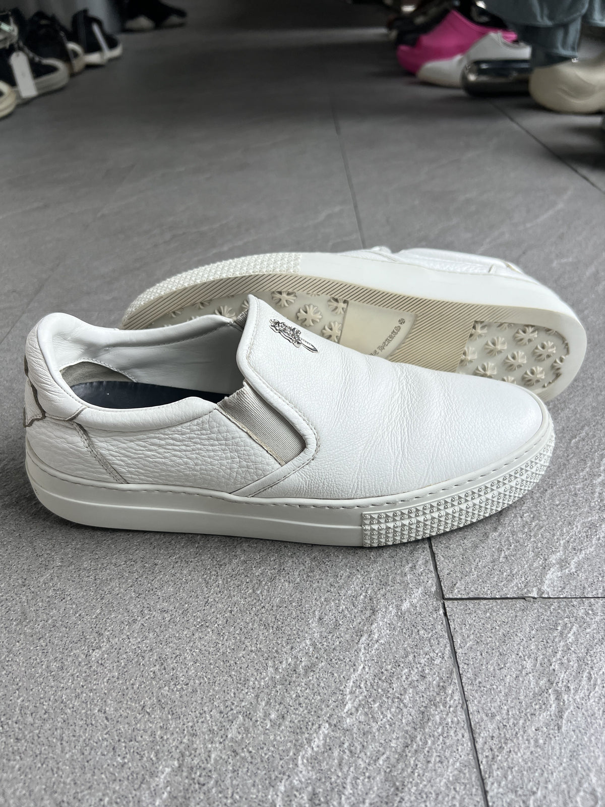 Chrome Hearts Dagger White Leather Slip-On Sneakers 40