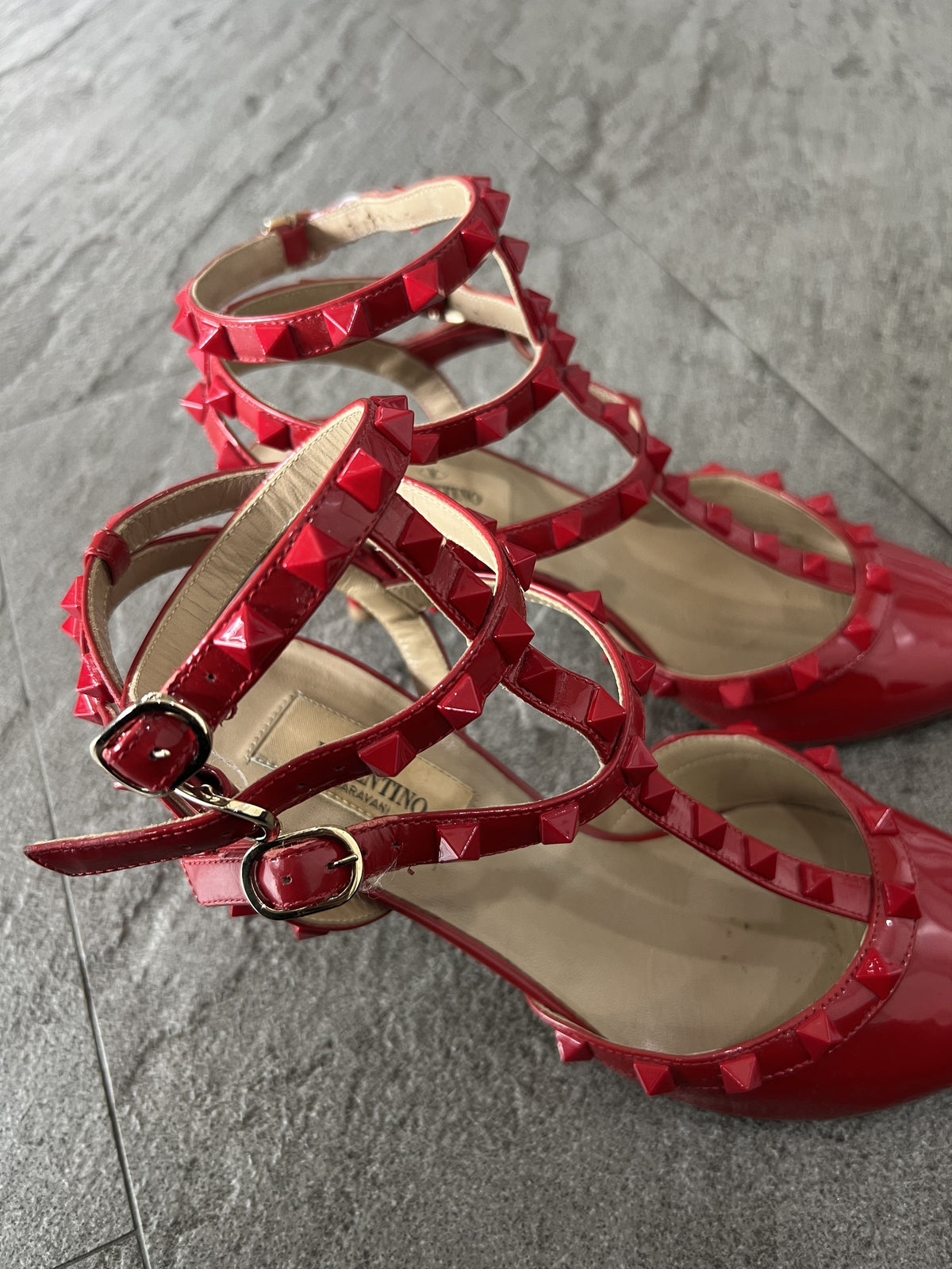 Valentino Rockstud Patent Cage Heels Red 37