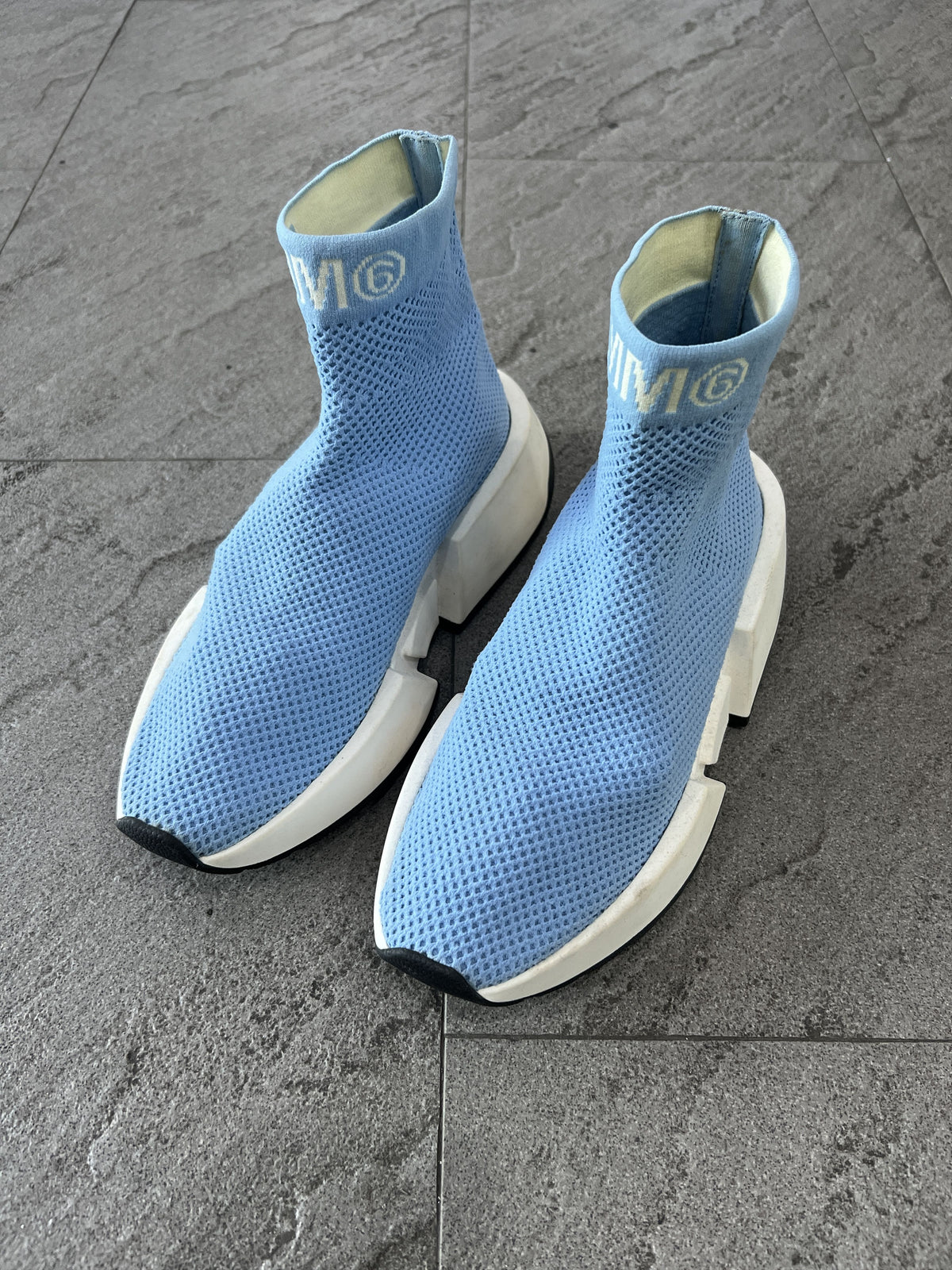 MM6 Maison Margiela Blue Knit Sock Logo High Top EU39